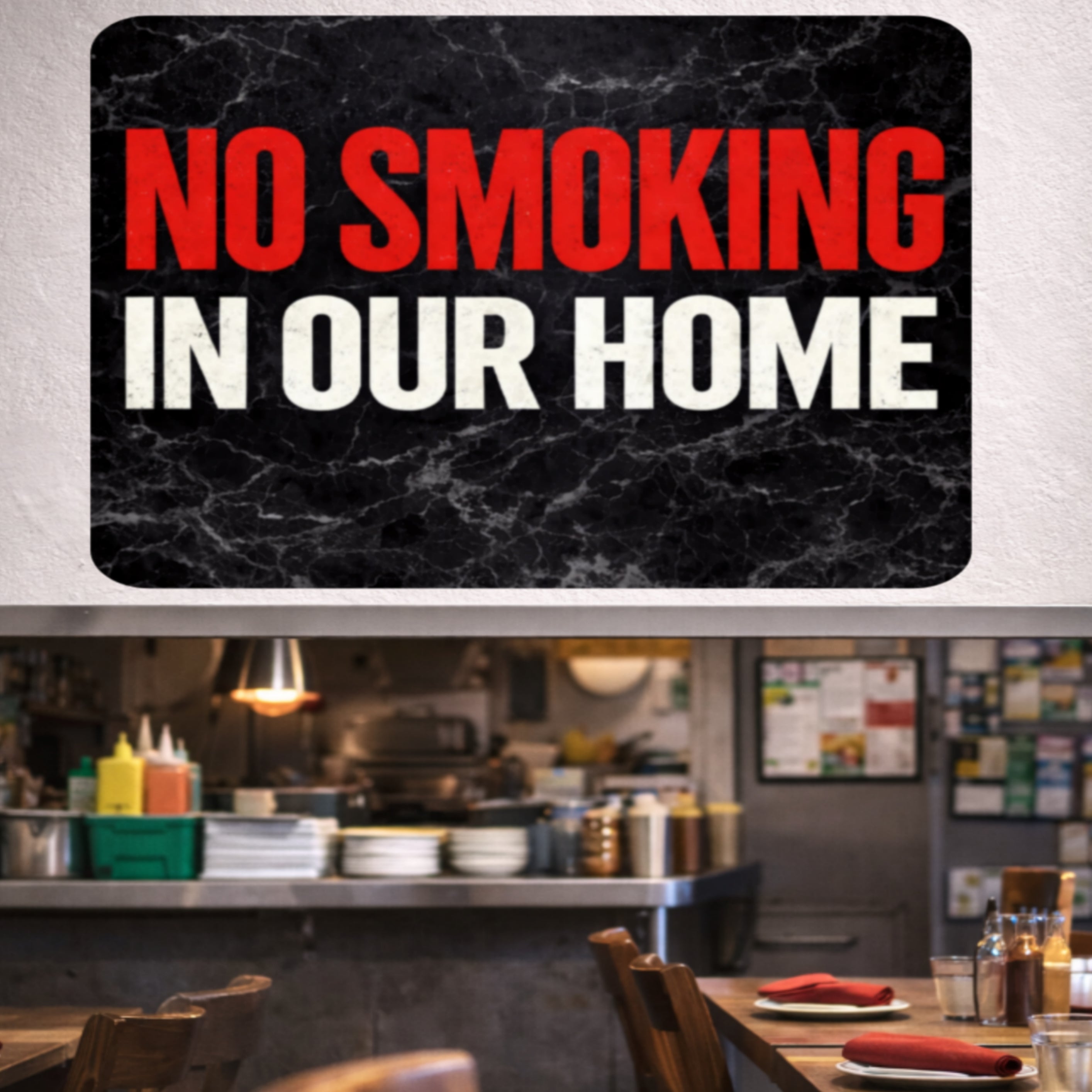No Smoking In Our Home Sign – Family Home No Smoking Wall Decor, House Rules Sign, Laminated Door Sign 6x9in 19x13in