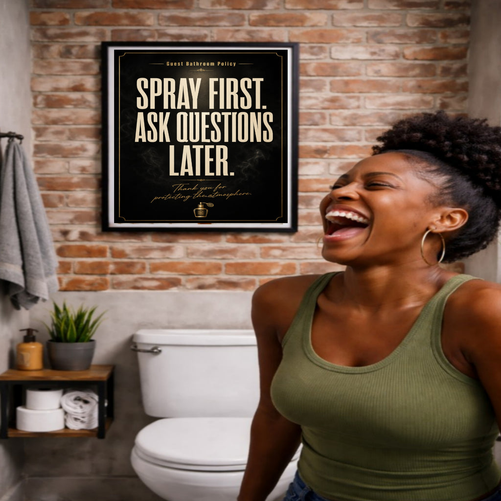Spray First Ask Questions Later Bathroom Sign 13x19 Laminated Funny Bathroom Wall Art Guest Bathroom Decor Restroom Humor Sign