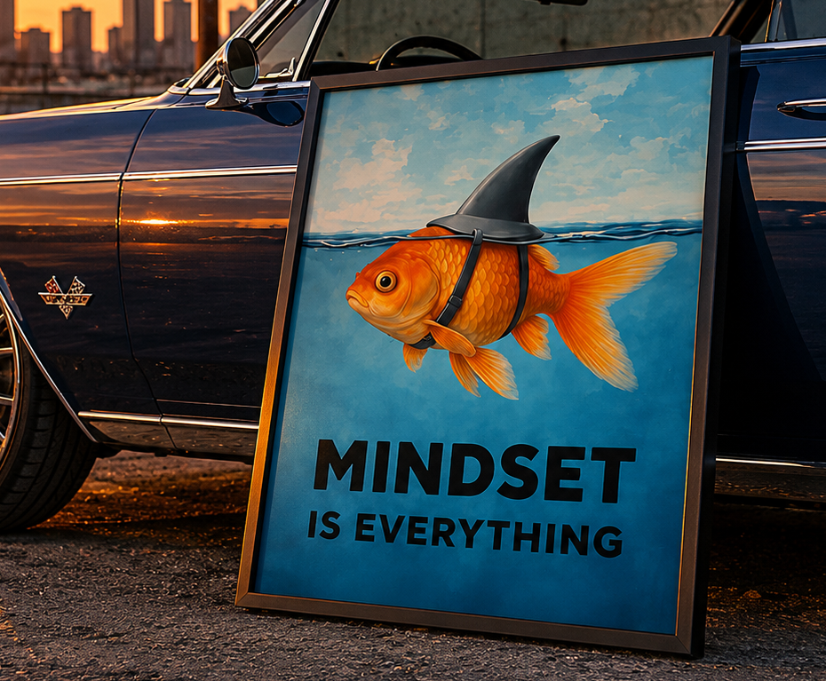 Mindset Is Everything Fish Wall Art – Motivational Laminated Print 13x19 – Inspirational Ocean Decor