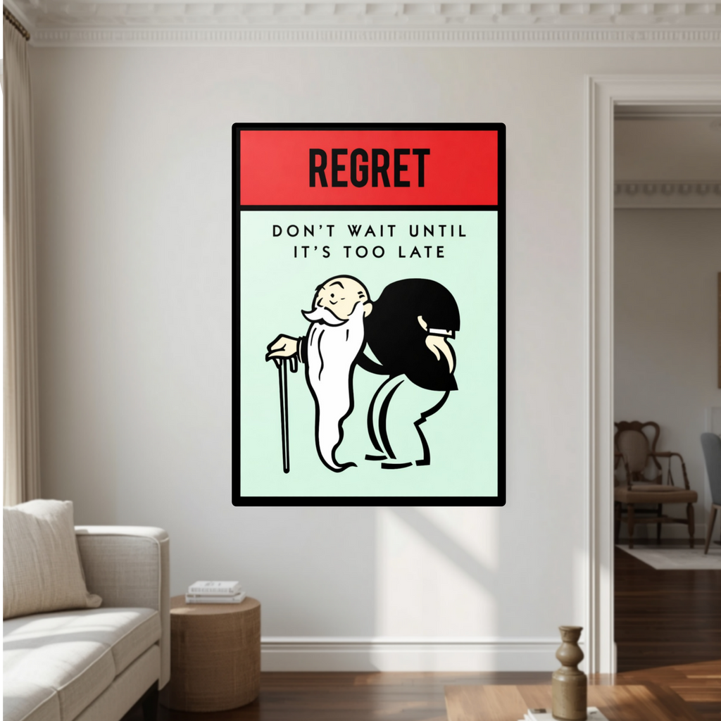 Regret Don’t Wait Until It’s Too Late Wall Art – Life Motivation 13x19in Laminated or Framed | Inspirational Success Decor