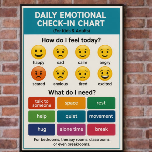 Daily Emotional Check-In Chart – Feelings Chart for Kids and Adults | Mental Health Classroom 13x19in Laminated Print