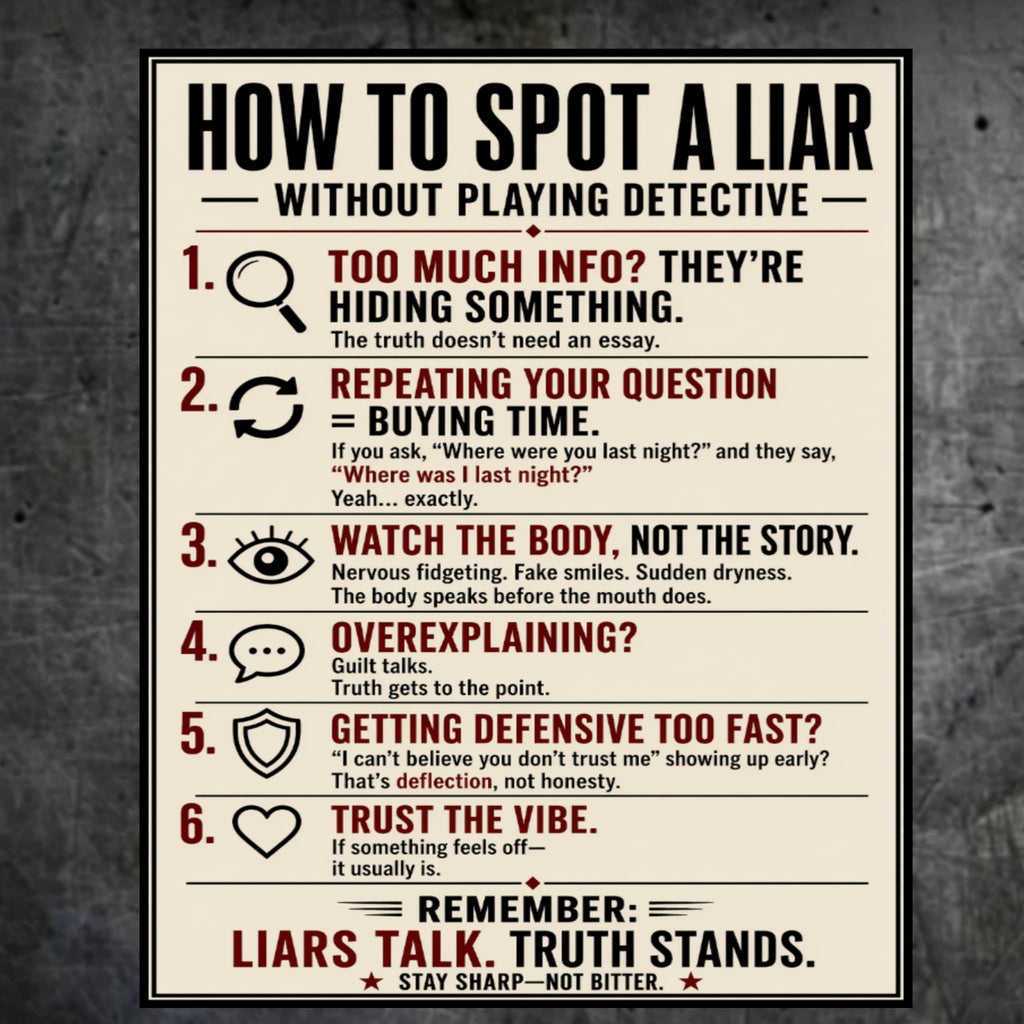 How To Spot A Liar Sign 13x19 Laminated Educational Poster Body Language Truth Detection Psychology Wall Art Mindset Sign