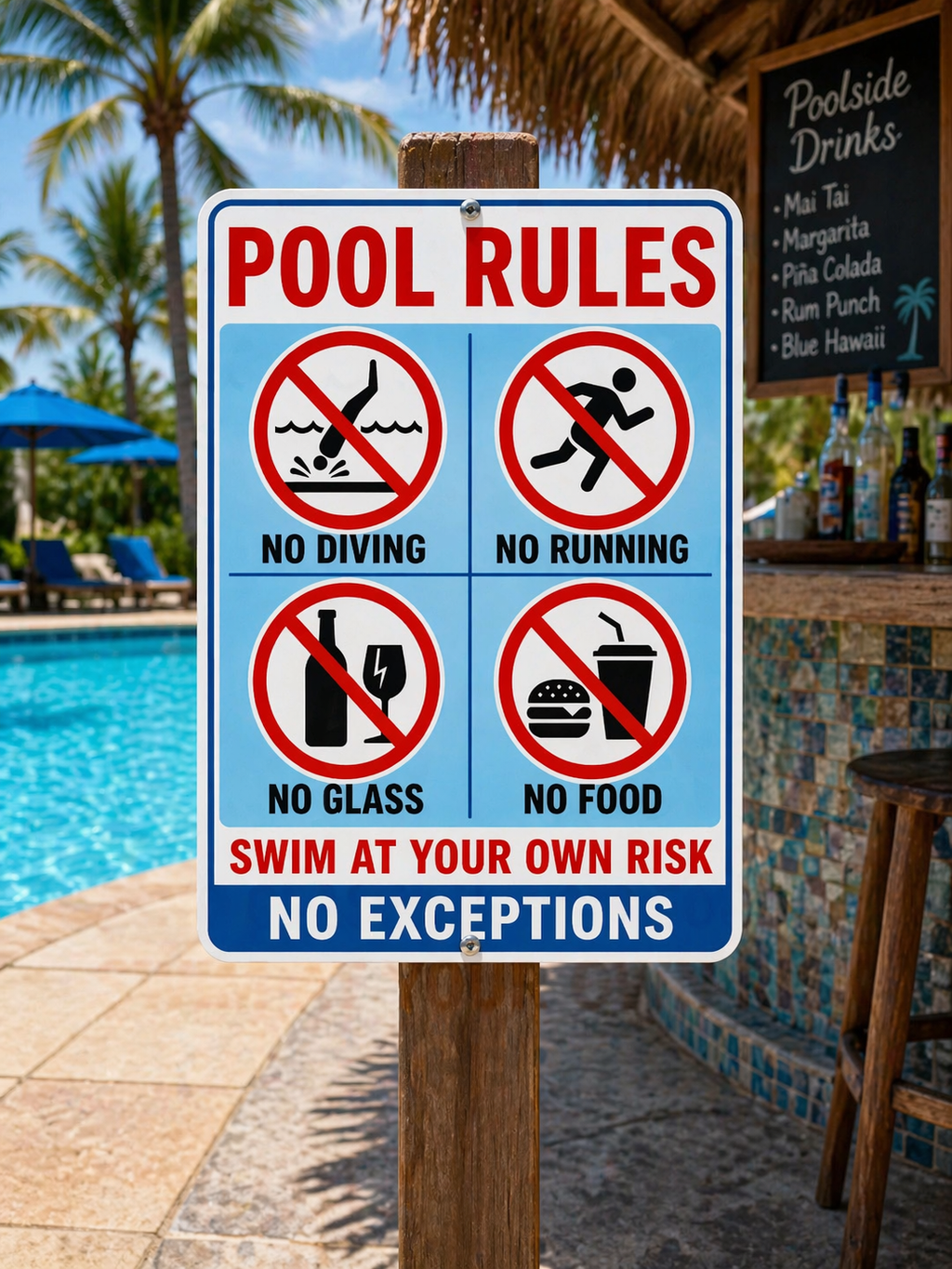 Pool Rules Sign No Diving No Running 13x19 Laminated Pool Safety Sign Backyard Pool Decor No Glass No Food Sign