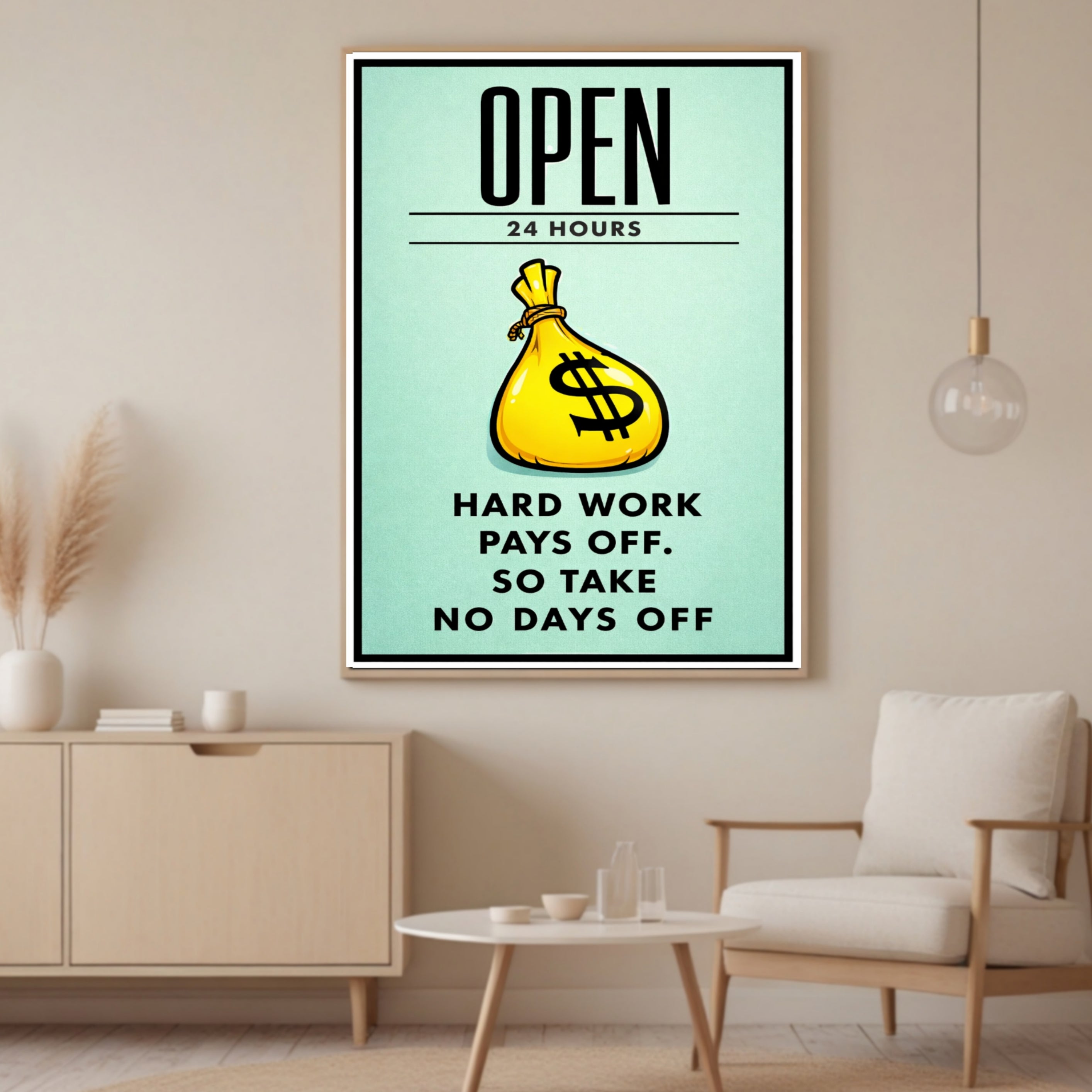 Open 24 Hours Hustle Sign – Hard Work Pays Off Wall Art – 13x19 Laminated Motivational Poster