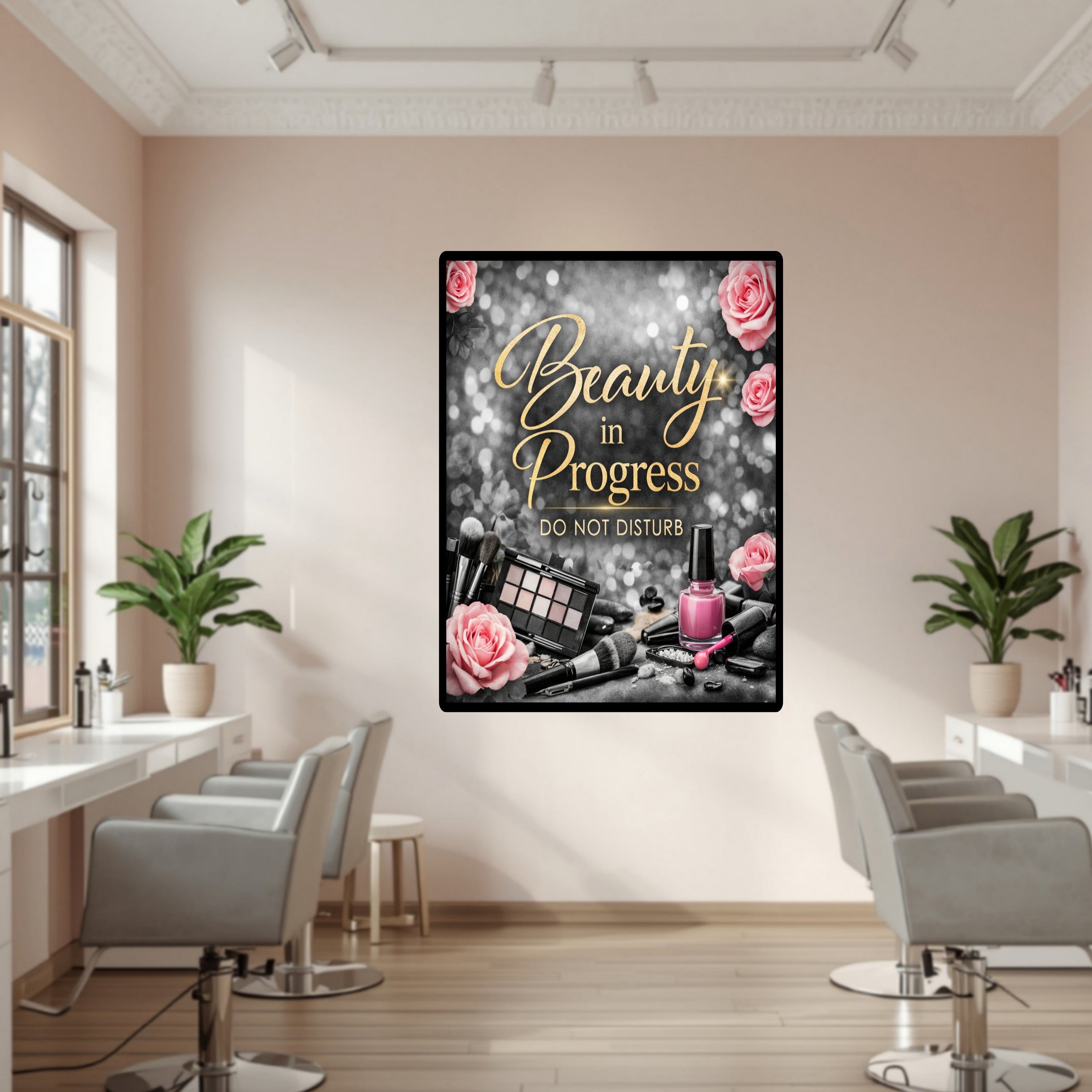 Beauty In Progress Sign Do Not Disturb Salon Decor 13x19 Laminated Spa Wall Art Beauty Room Sign Feminine Decor