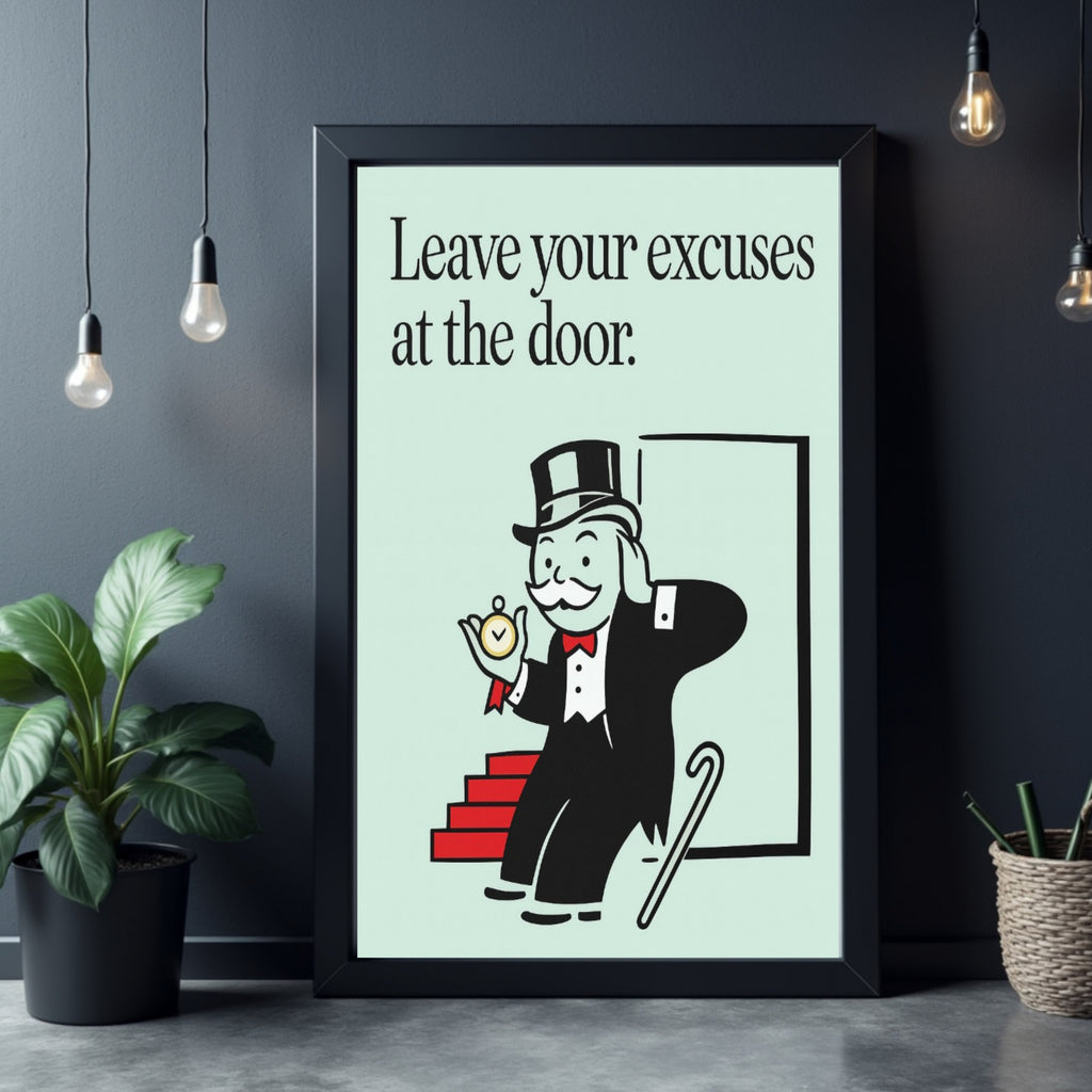 Leave Your Excuses at the Door Motivational Poster – Discipline Wall Art | 13x19 Laminated Print