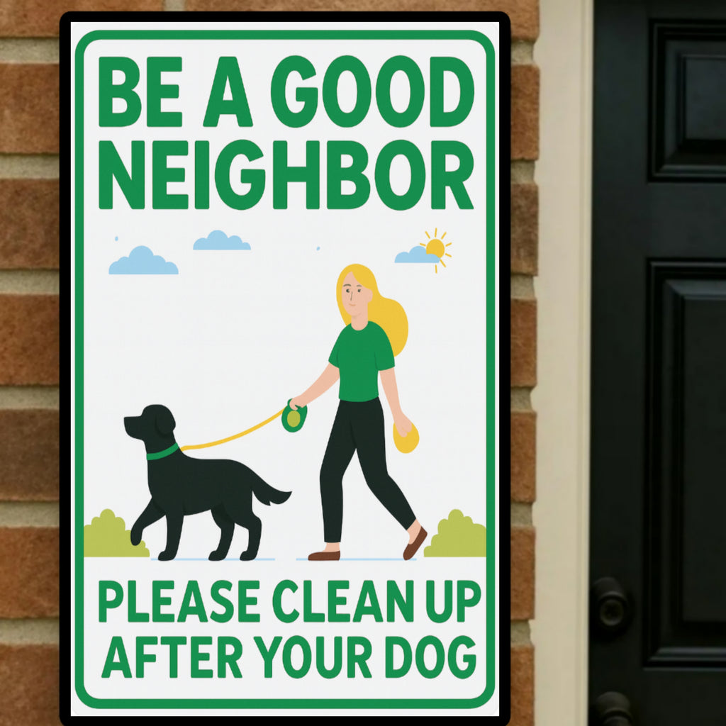 Be a Good Neighbor Clean Up After Your Dog Sign – Pet Owner Courtesy Yard Sign 13x19in Laminated Print