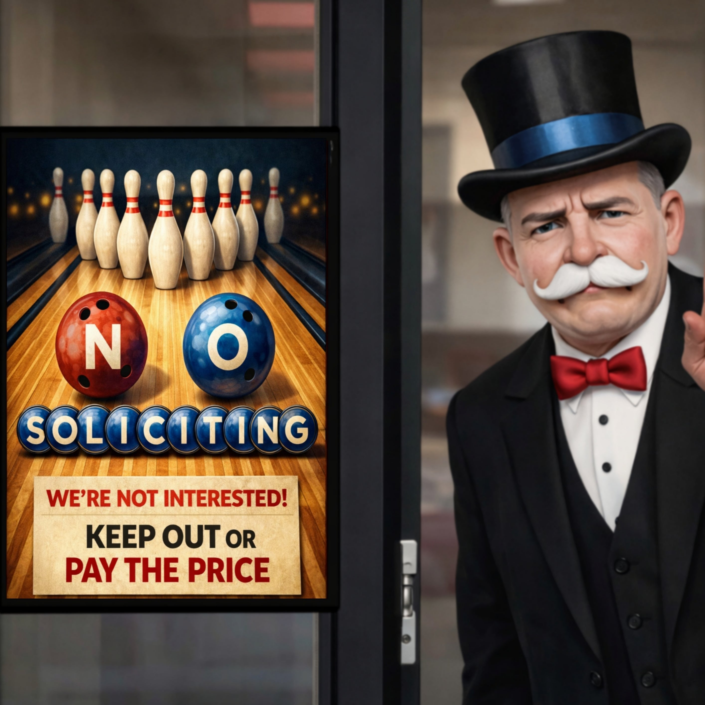 No Soliciting Bowling Sign Funny Door Sign Keep Out Or Pay The Price 13x19 Laminated Home Security Yard Sign Funny Warning Decor
