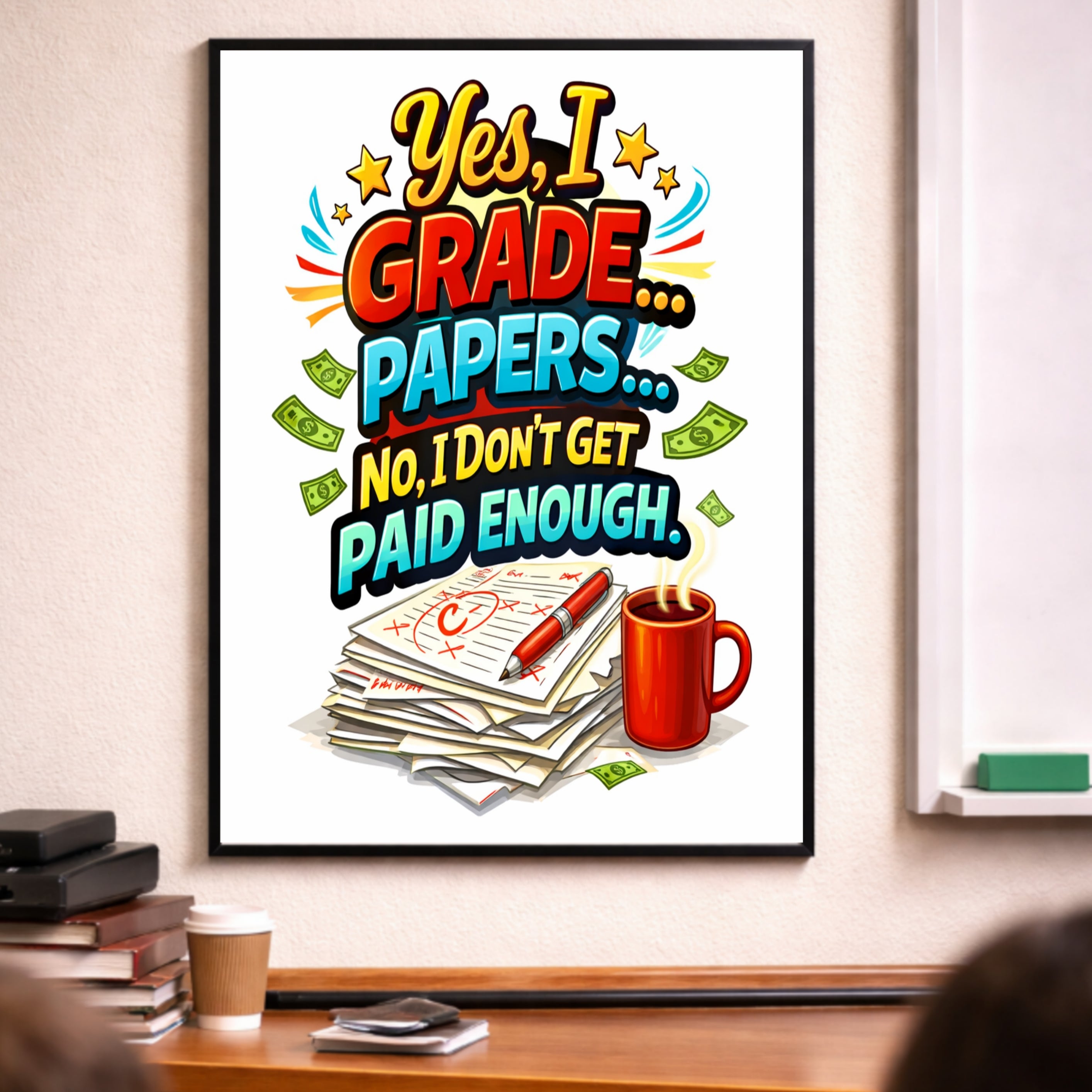 Funny Teacher Sign Grading Papers Humor Classroom Decor 13x19 Laminated Teacher Life Poster School Wall Art