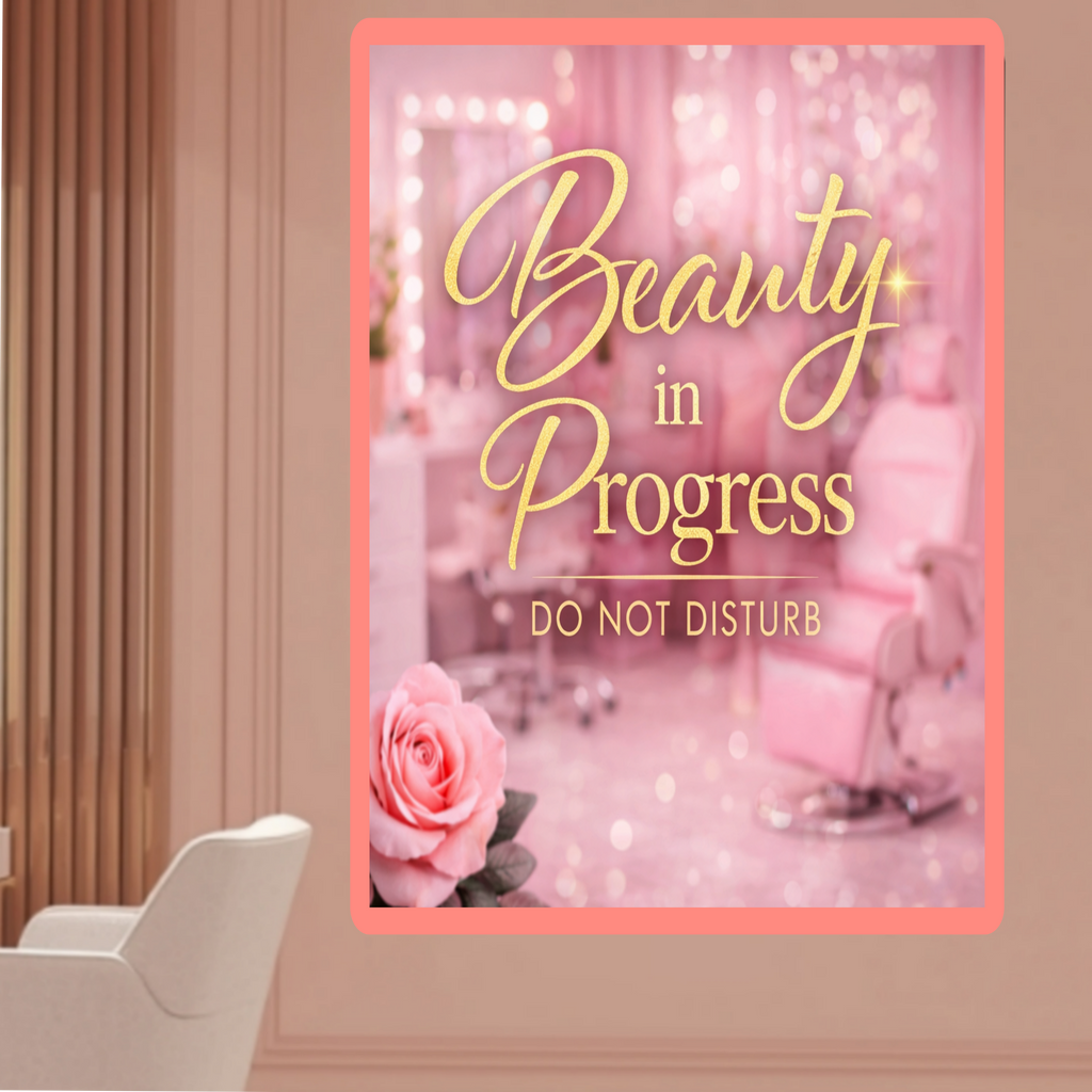 Beauty In Progress Sign Do Not Disturb Salon Decor 13x19 Laminated Spa Wall Art Beauty Room Sign Feminine Decor