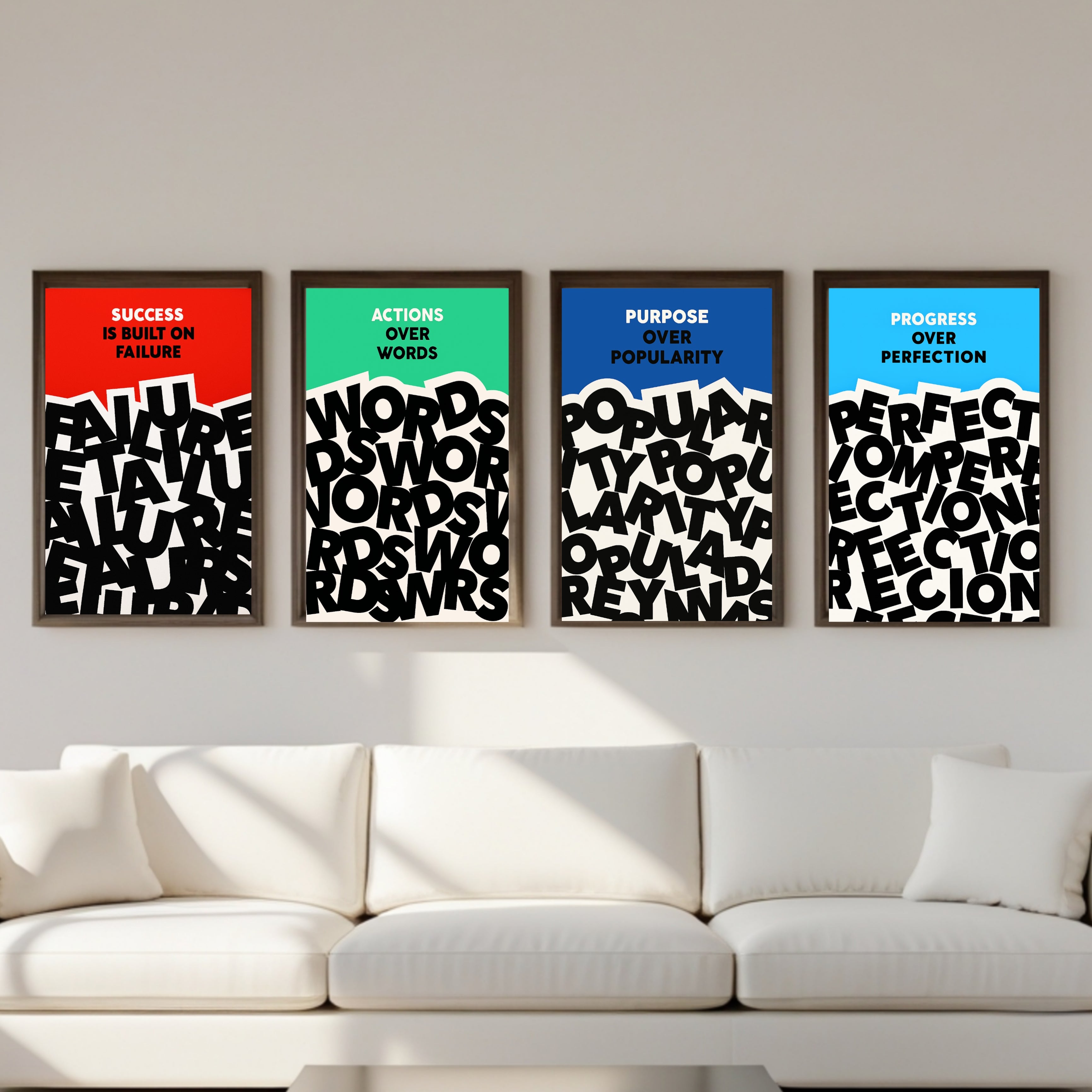 Motivational Wall Art Set Actions Over Words Purpose Over Popularity Progress Over Perfection Success Mindset Decor 13x19 Laminated