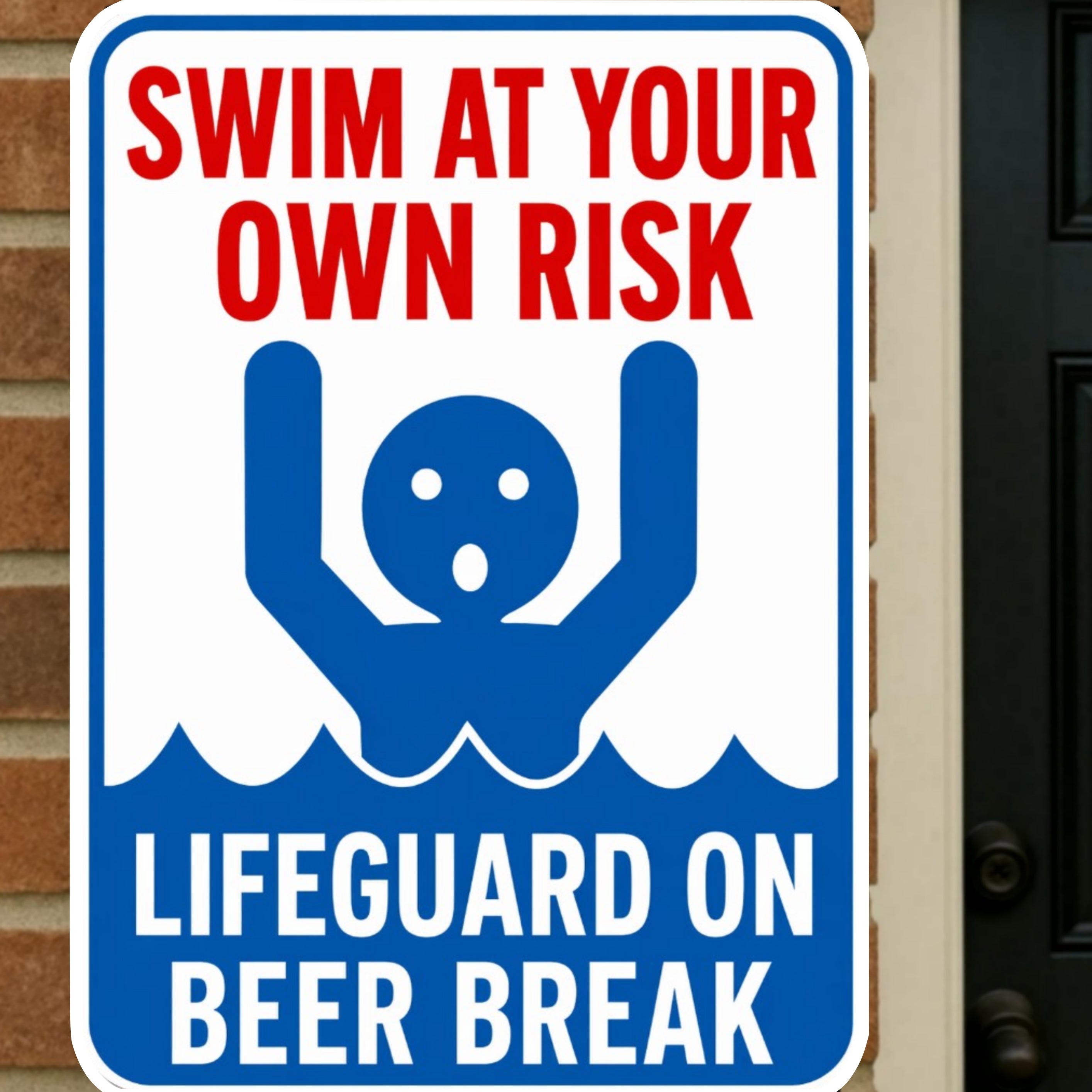 Swim At Your Own Risk Lifeguard On Beer Break Funny Pool Sign 13x19 Laminated Pool Decor Backyard Pool Rules Sign