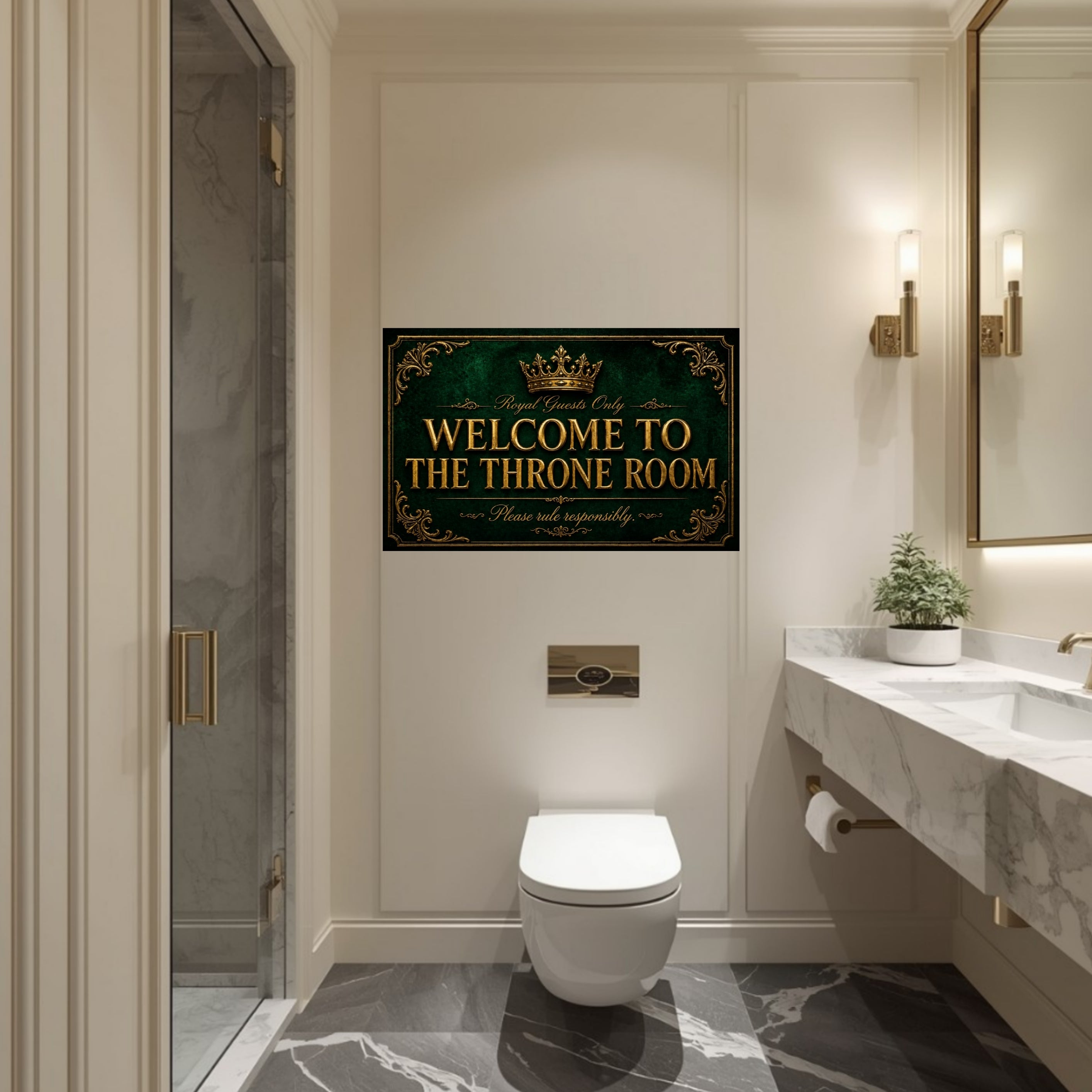 Welcome To The Throne Room Bathroom Sign 13x19 Laminated Luxury Bathroom Decor Royal Black Gold Wall Art Funny Restroom Sign