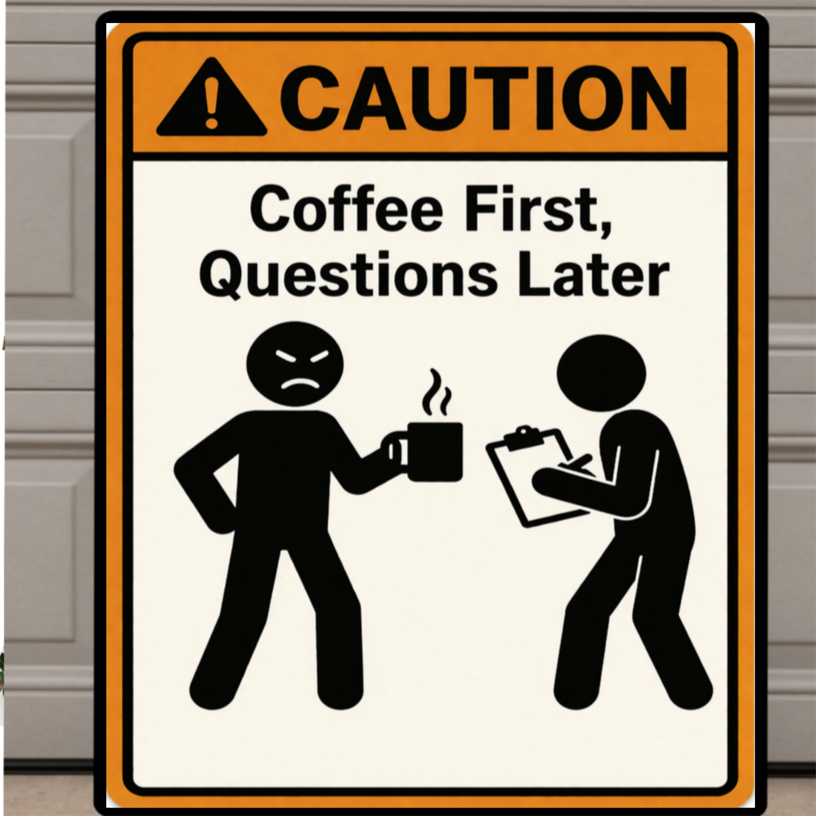 Coffee First Questions Later Funny Morning Sign Humor Kitchen Decor 13x19 Laminated Weather Sealed Wall Art
