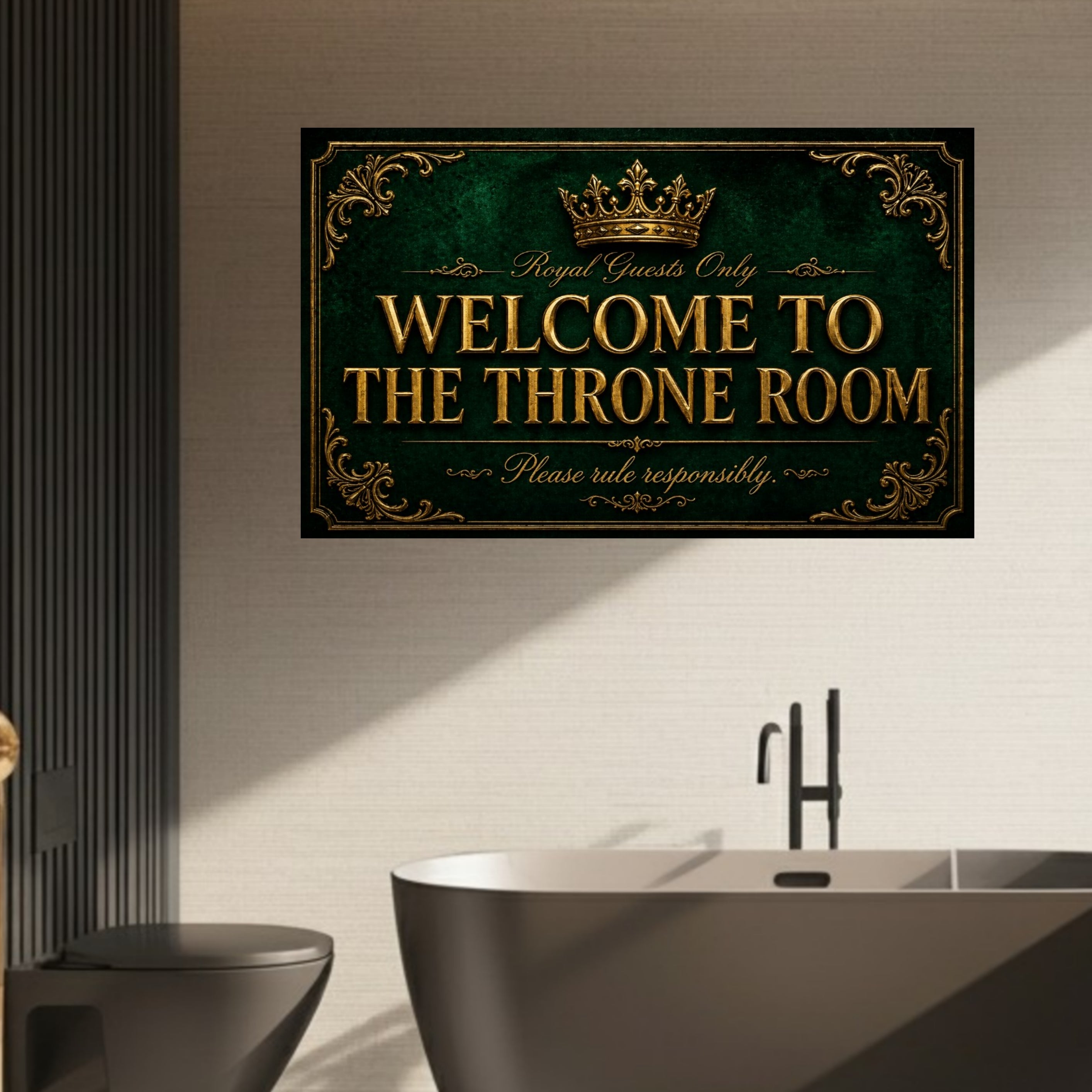 Welcome To The Throne Room Bathroom Sign 13x19 Laminated Luxury Bathroom Decor Royal Black Gold Wall Art Funny Restroom Sign