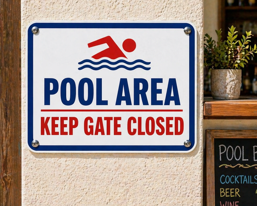 Pool Area Keep Gate Closed Sign 13x19 Laminated Pool Safety Decor Backyard Pool Warning Sign