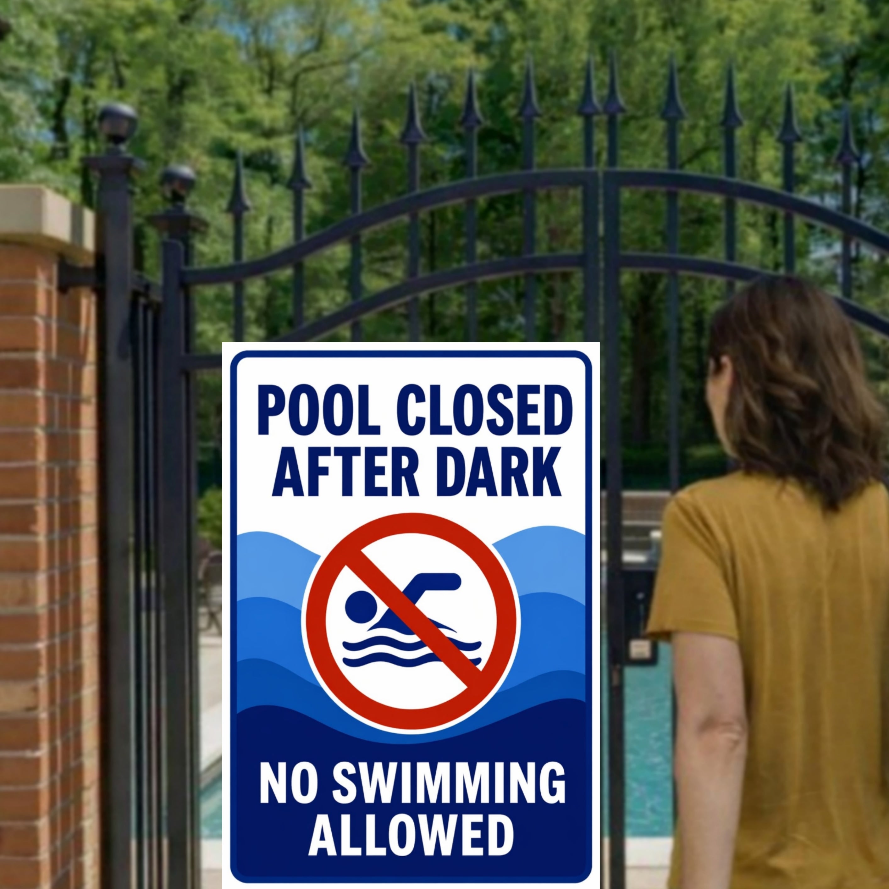 Pool Closed After Dark No Swimming Allowed Sign 13x19 Laminated Pool Rules Decor Backyard Pool Safety Sign
