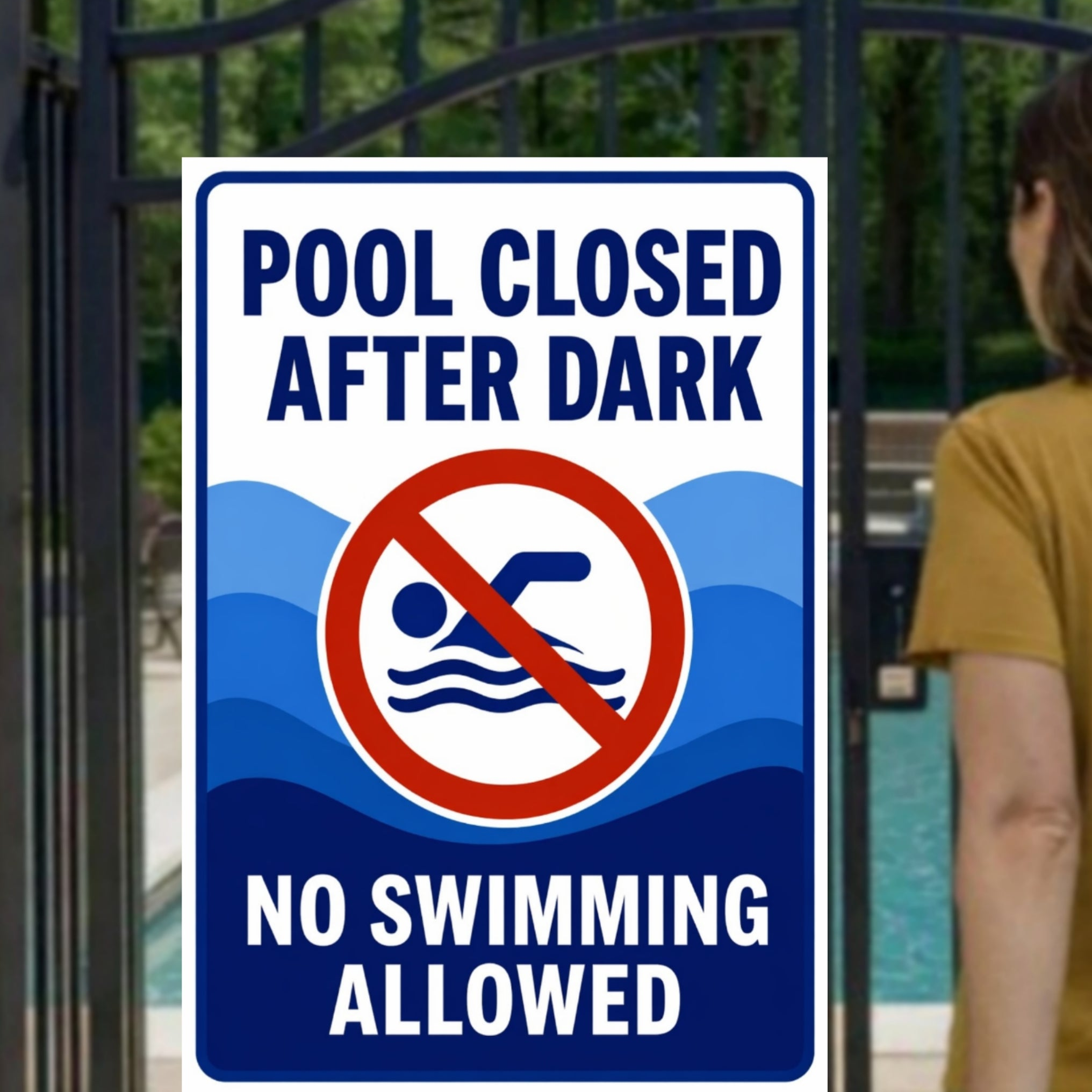 Pool Closed After Dark No Swimming Allowed Sign 13x19 Laminated Pool Rules Decor Backyard Pool Safety Sign