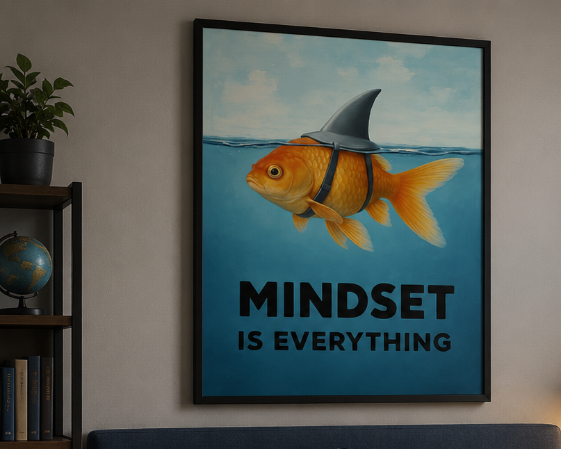 Mindset Is Everything Fish Wall Art – Motivational Laminated Print 13x19 – Inspirational Ocean Decor