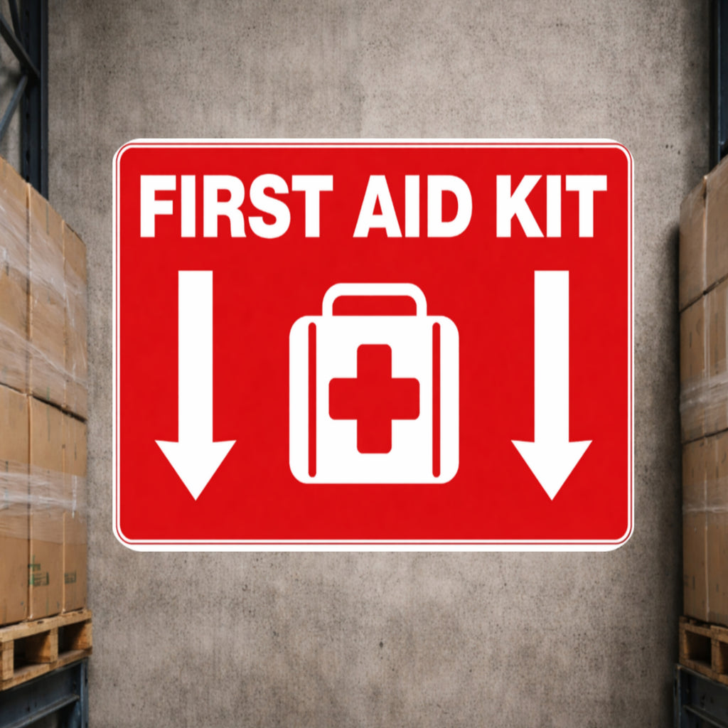 First Aid Kit Sign 12x12 – Emergency First Aid Location Sign, Safety Wall Sign, Laminated Front Aluminum Backing Weather Resistant