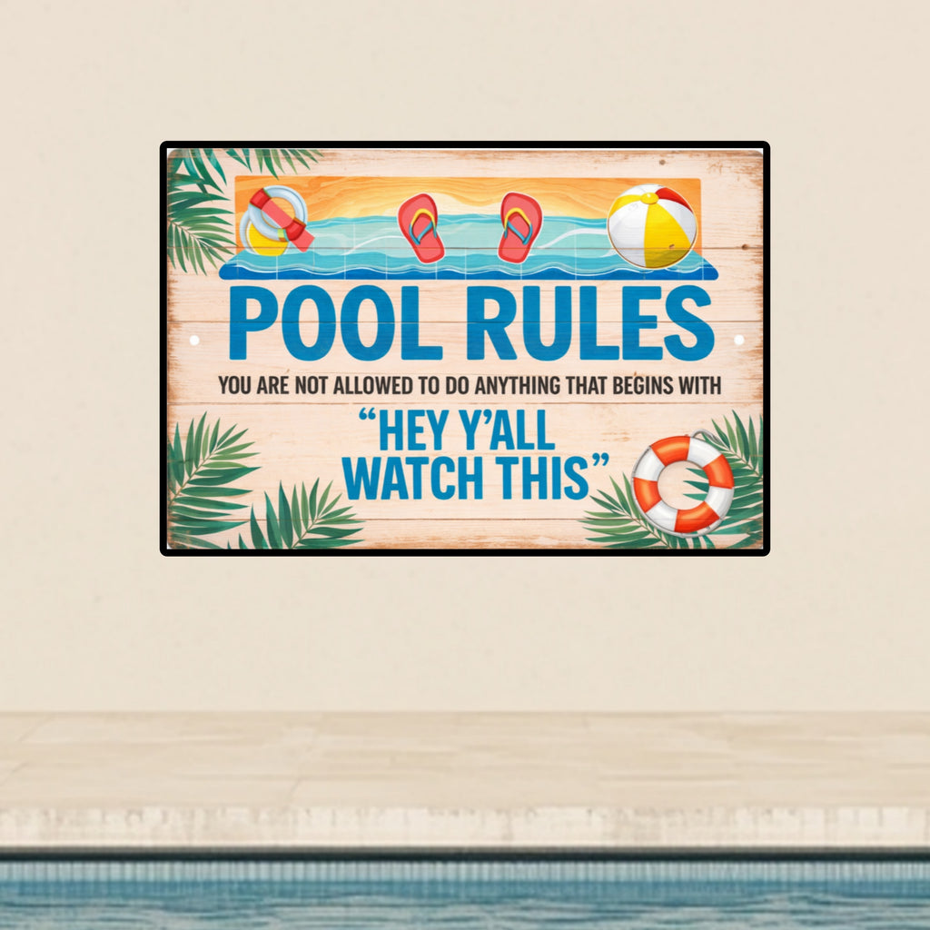 Funny Pool Rules Sign Hey Yall Watch This Sign 13x19 Laminated Backyard Pool Decor Humor Pool Safety Sign