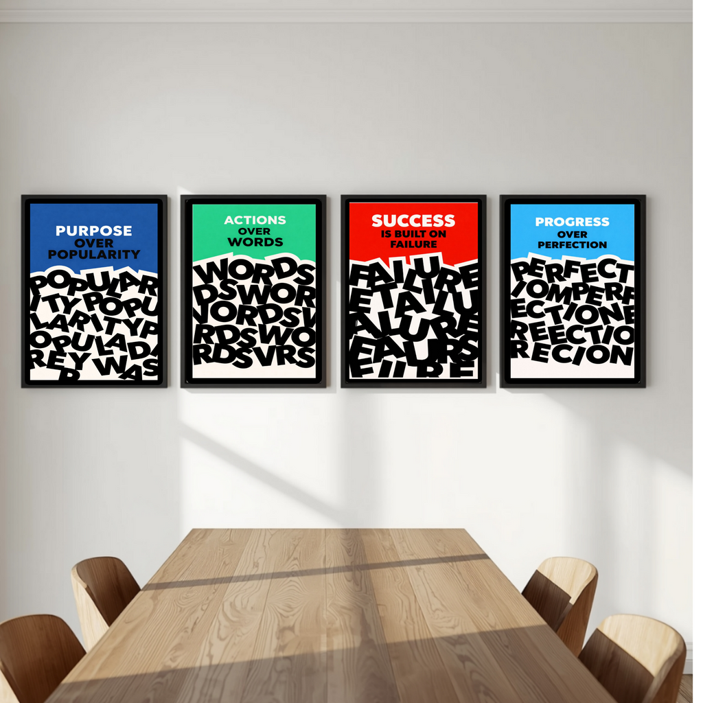 Motivational Wall Art Set Actions Over Words Purpose Over Popularity Progress Over Perfection Success Mindset Decor 13x19 Laminated