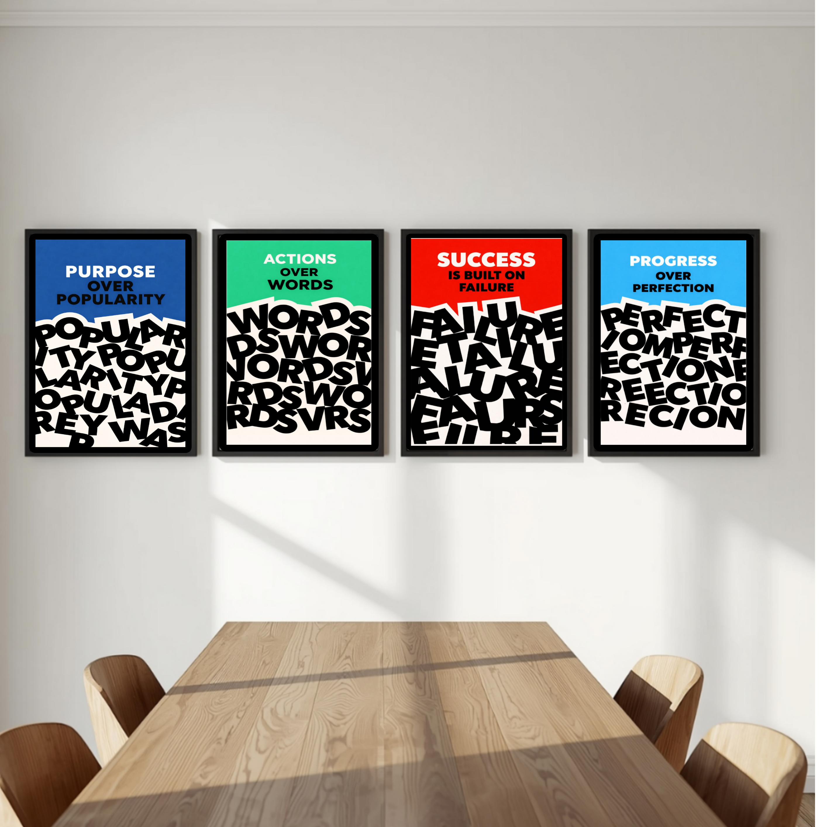 Motivational Wall Art Set Actions Over Words Purpose Over Popularity Progress Over Perfection Success Mindset Decor 13x19 Laminated