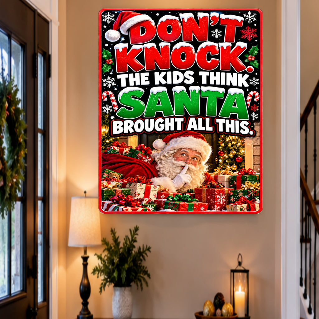 Funny Christmas Door Sign, Don’t Knock Santa 13x19 Laminated Holiday Home Decor