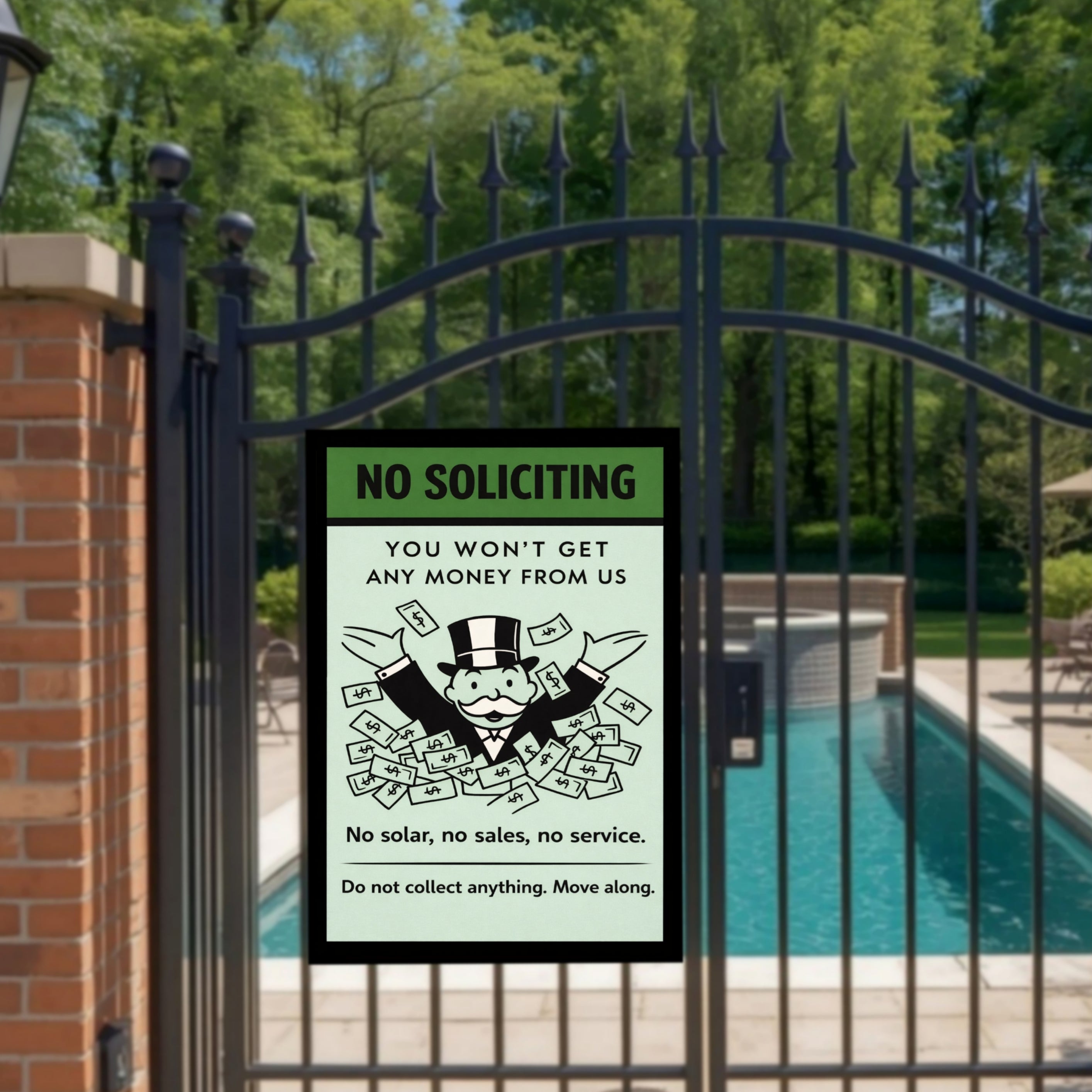 No Soliciting Funny Money Sign We Don’t Want To Buy Move Along Sign 13x19 Laminated Door Sign Home Security Decor