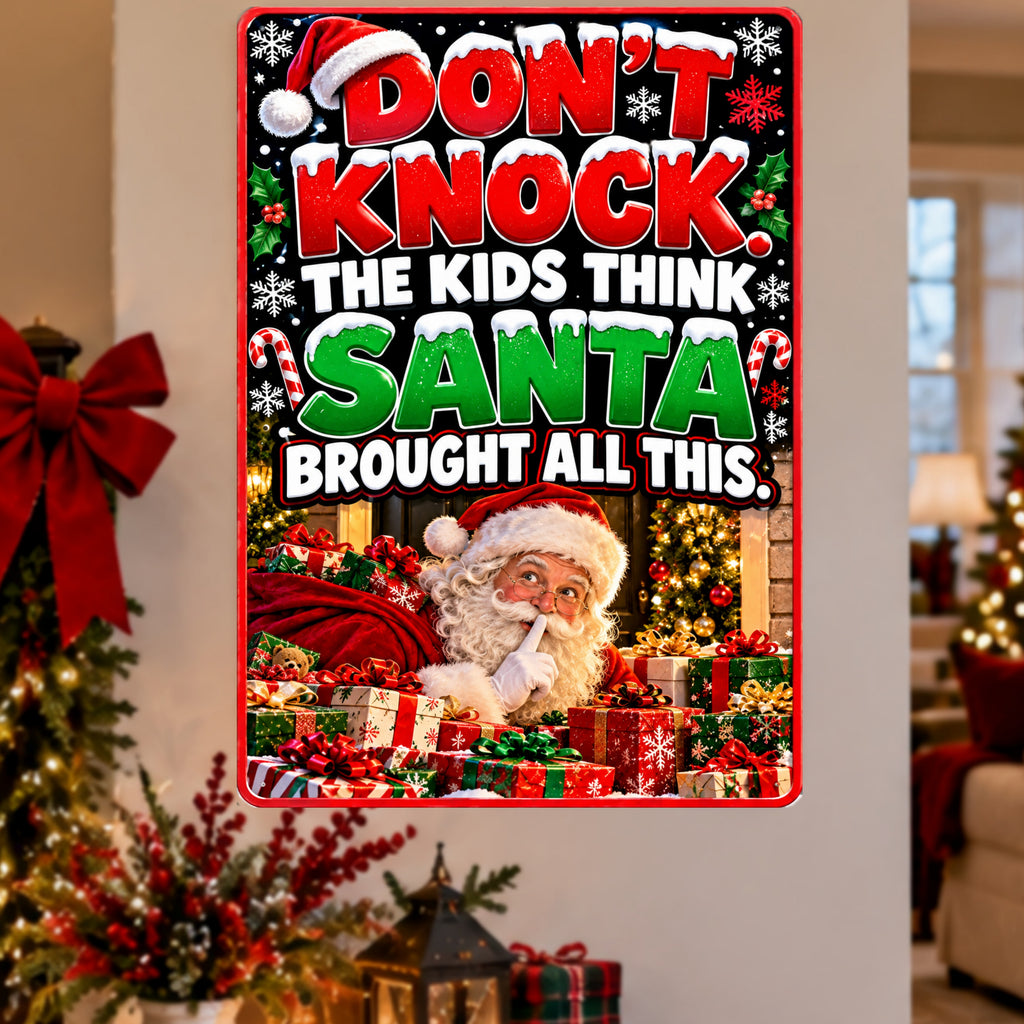 Funny Christmas Door Sign, Don’t Knock Santa 13x19 Laminated Holiday Home Decor