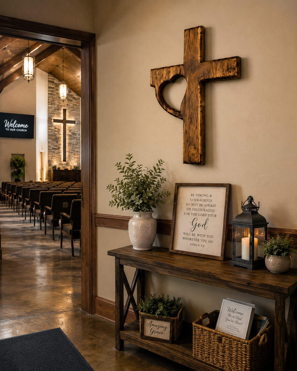 Handmade Wooden Cross Wall Decor with Heart Cutout | Rustic Christian Wall Art | Luxury Farmhouse Faith Decor 12x18
