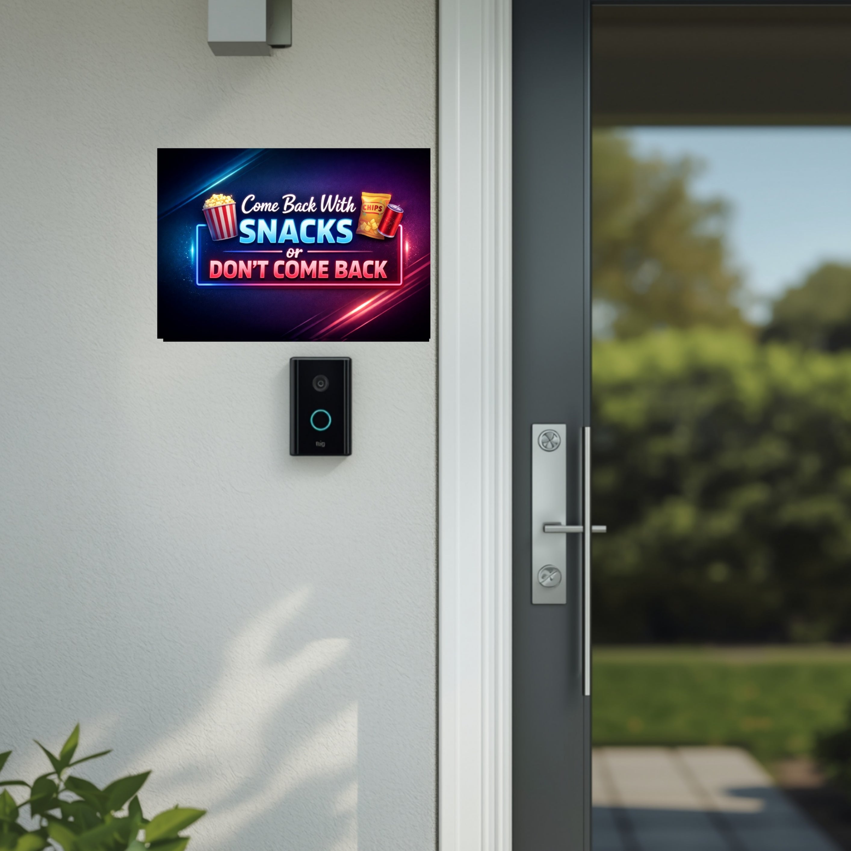 Funny No Soliciting Sign – “Come Back With Snacks or Don’t Come Back” | Do Not Knock Door Sign | Humorous Entryway Decor