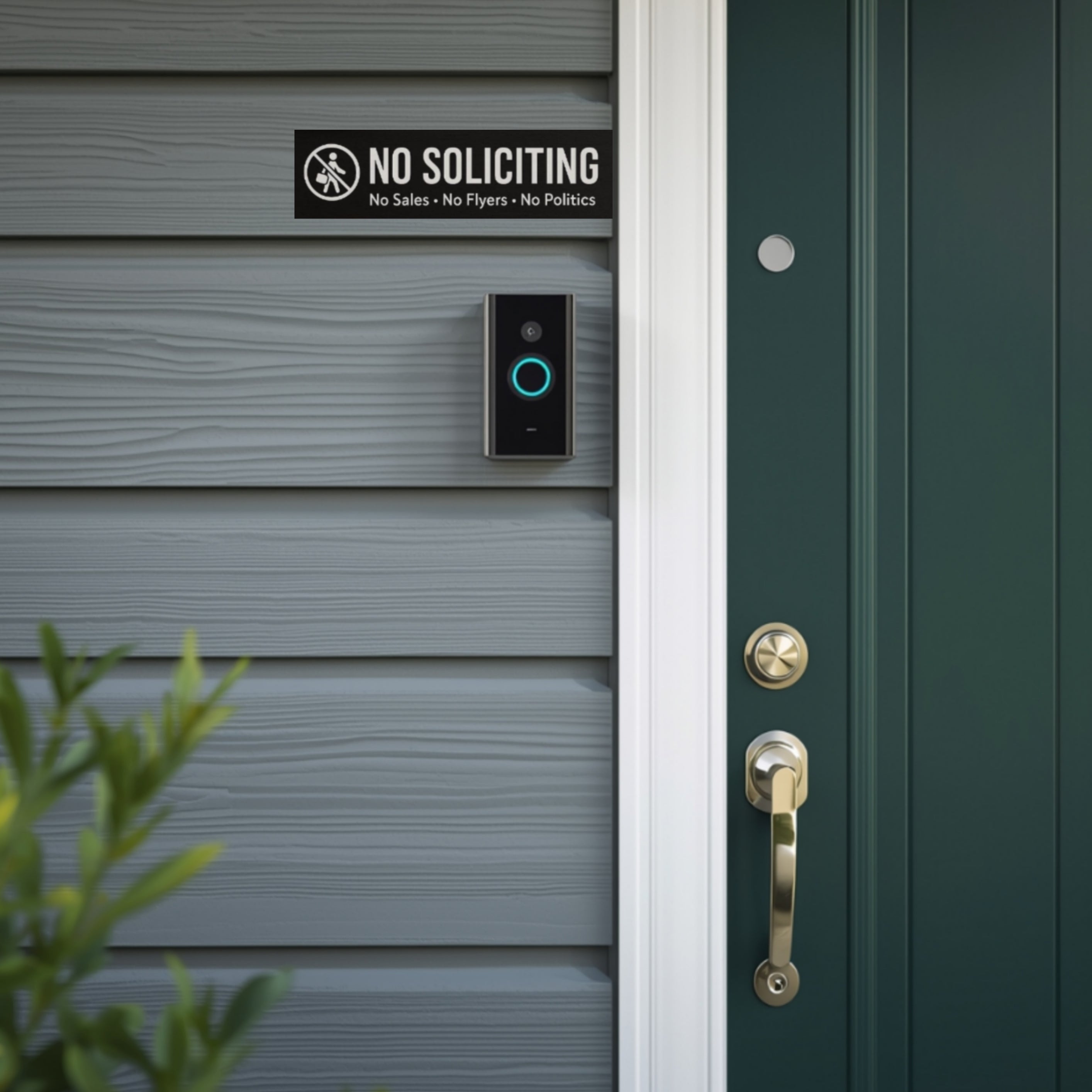 No Soliciting Sign Modern Door Sign  4x6in Laminated Aluminum Backing backing Home Security Warning Sign Minimalist Decor