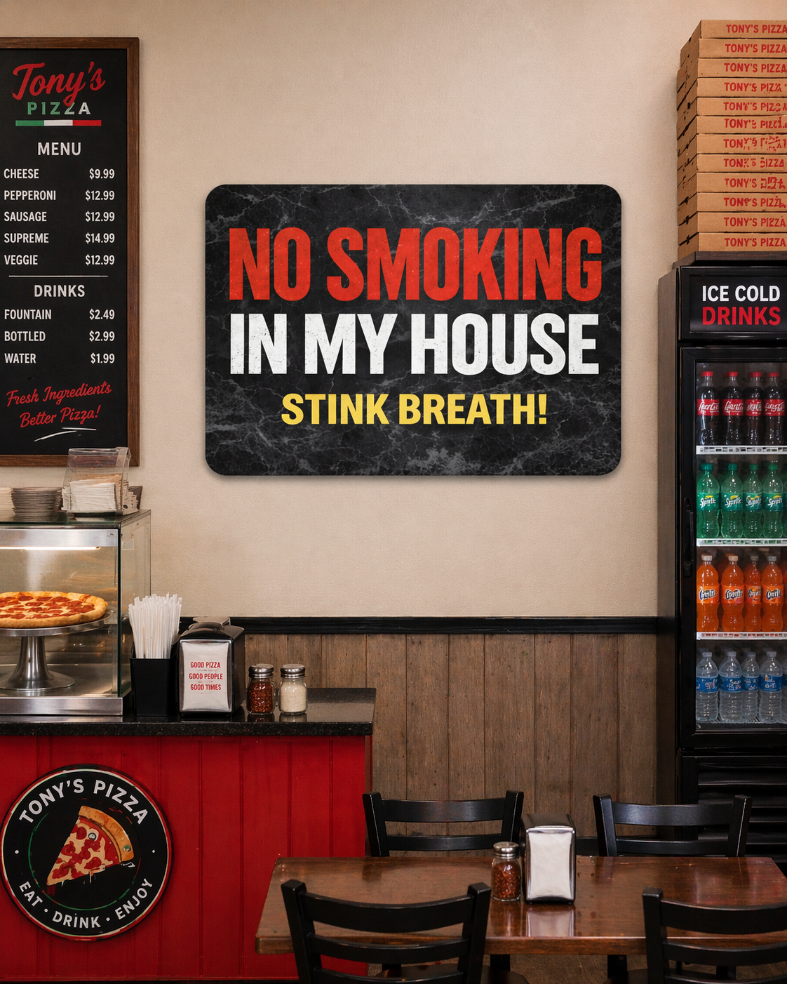 No Smoking In My House Stink Breath Sign – Funny No Smoking Sign Home Decor, No Smoking Wall Art, Laminated Door Sign 6x9in 19x13in