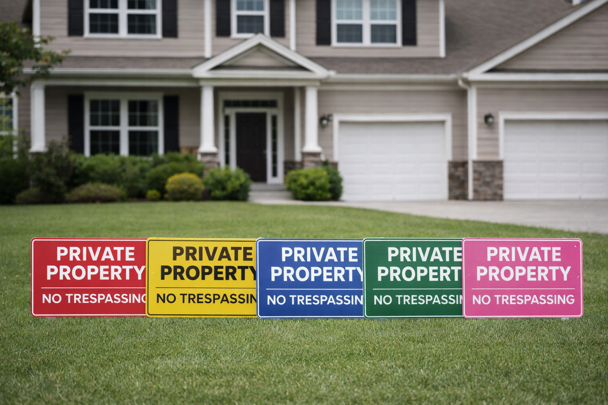 Private Property No Trespassing Signs – Multi-Color Set | Durable Outdoor Warning Signs (6x9