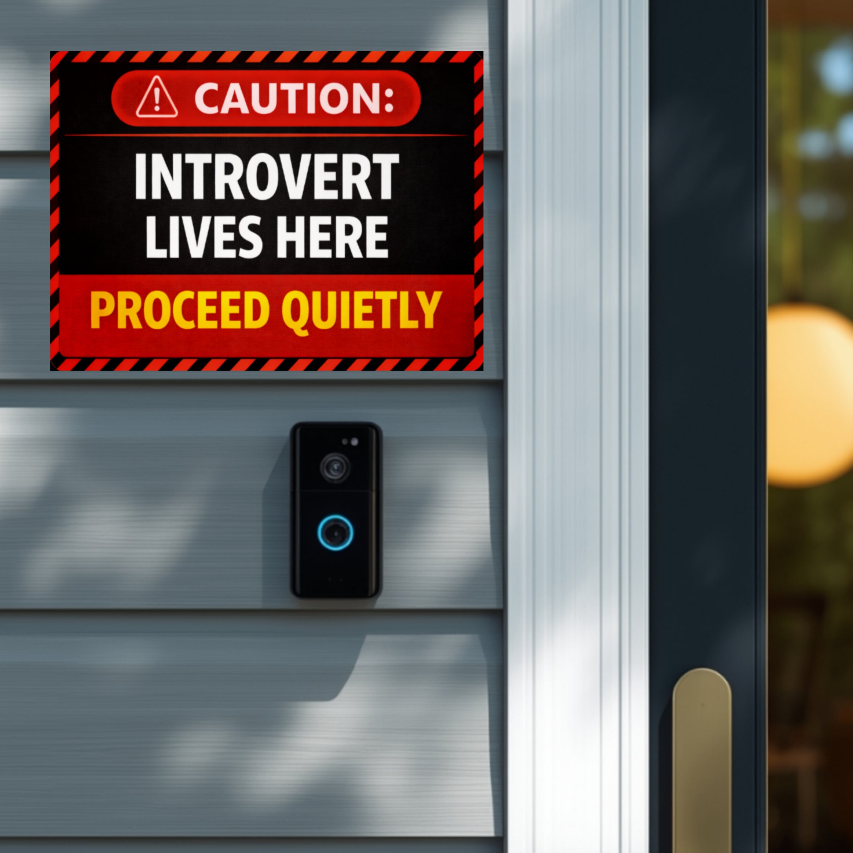 Caution Introvert Lives Here Proceed Quietly Funny Door Sign No Noise Home Decor 5x9in