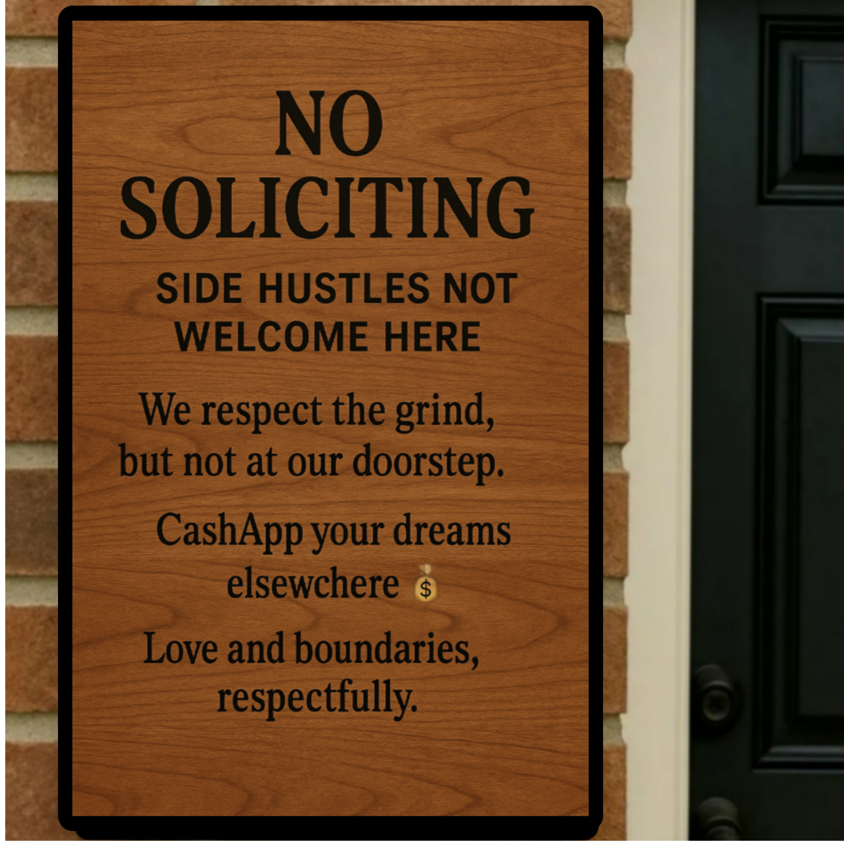 No Soliciting Side Hustles Sign – Funny Front Door Warning Sign | Home Privacy Decor 13x19in Laminated Print