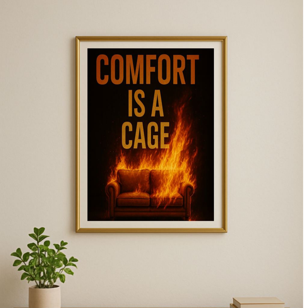 Comfort Is a Cage Motivational Wall Art – Discipline & Growth Mindset Sign | Office or Gym Decor