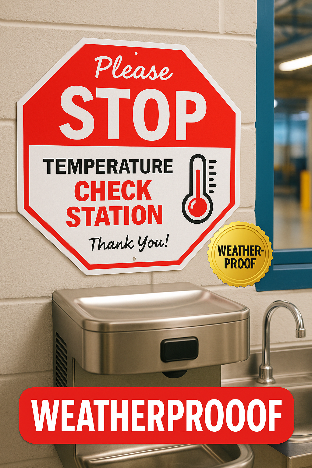 Please Stop Temperature Check Station Sign – Safety Screening Sign | Workplace or Business Entry Notice