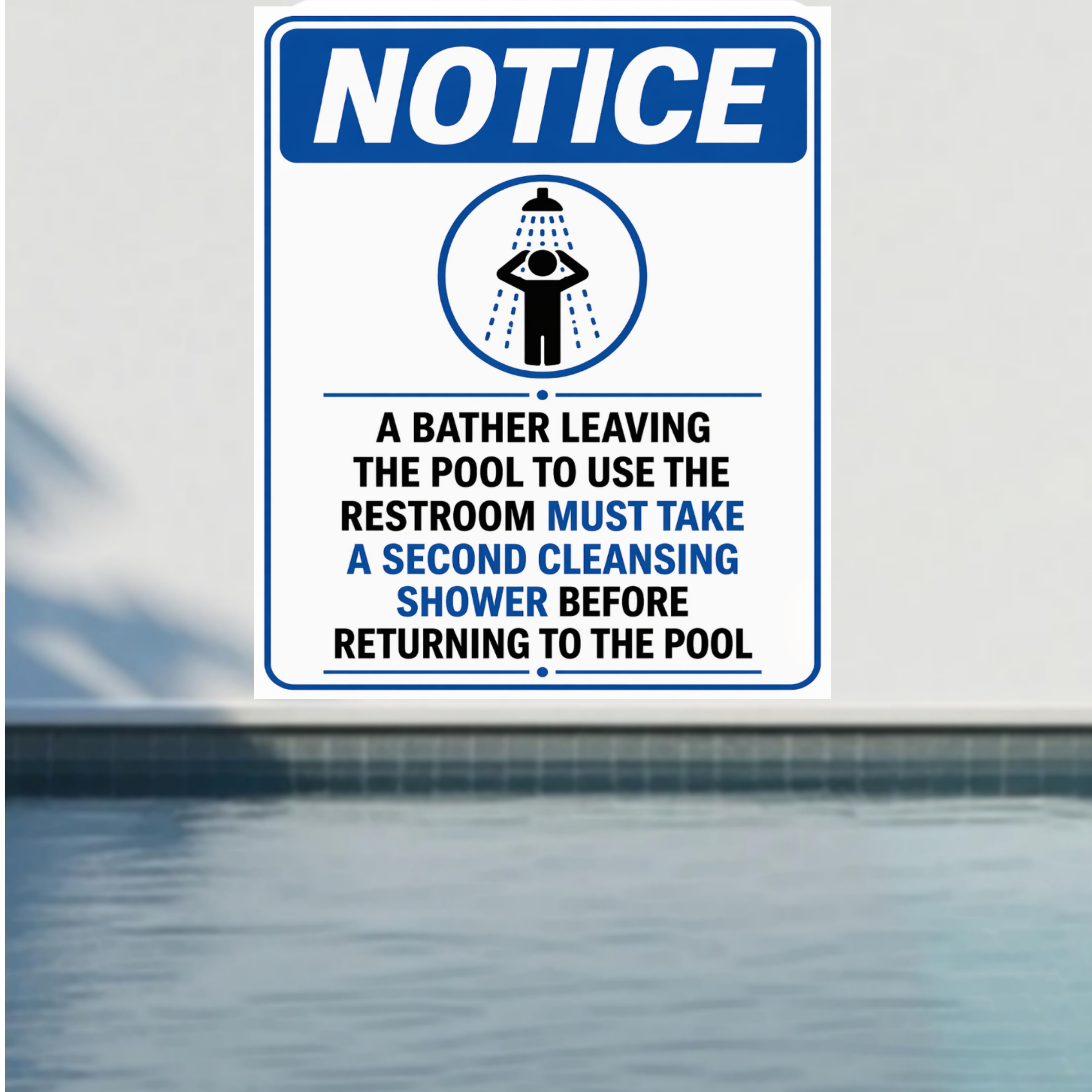 Pool Shower Notice Sign | 13x19 Laminated Swimming Pool Hygiene & Safety Wall Sign