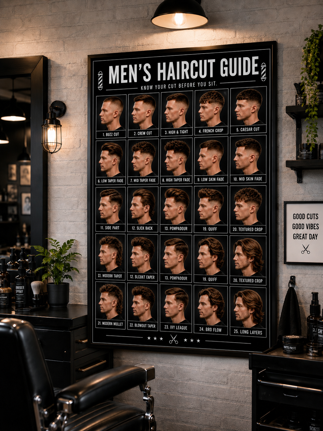 💈 MEN’S HAIRCUT GUIDE – 25 POPULAR STYLES
Give your barbershop a professional upgrade while making haircut consultations easier.