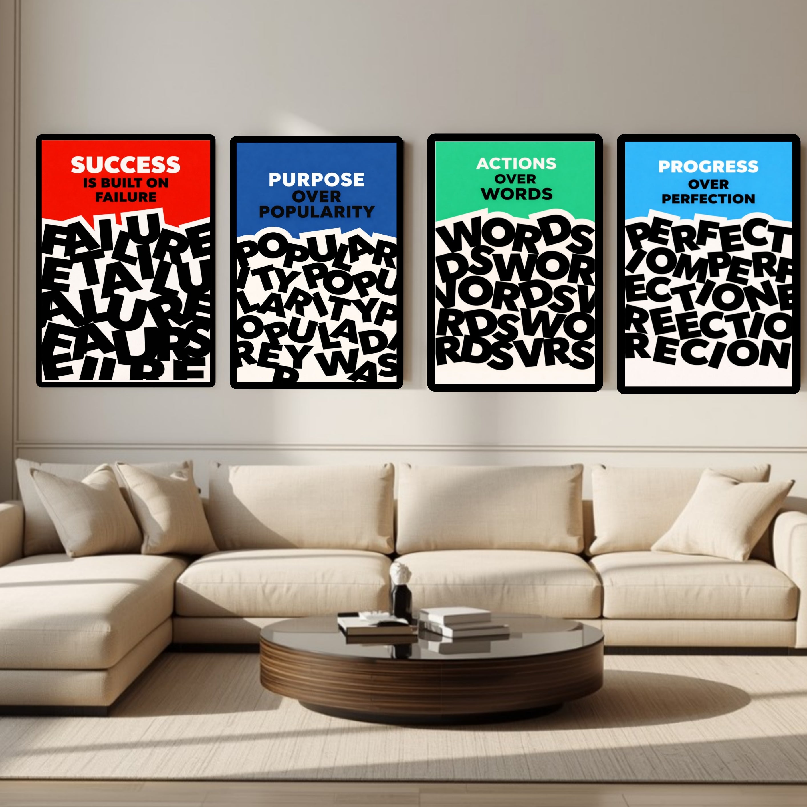 Motivational Wall Art Set Actions Over Words Purpose Over Popularity Progress Over Perfection Success Mindset Decor 13x19 Laminated