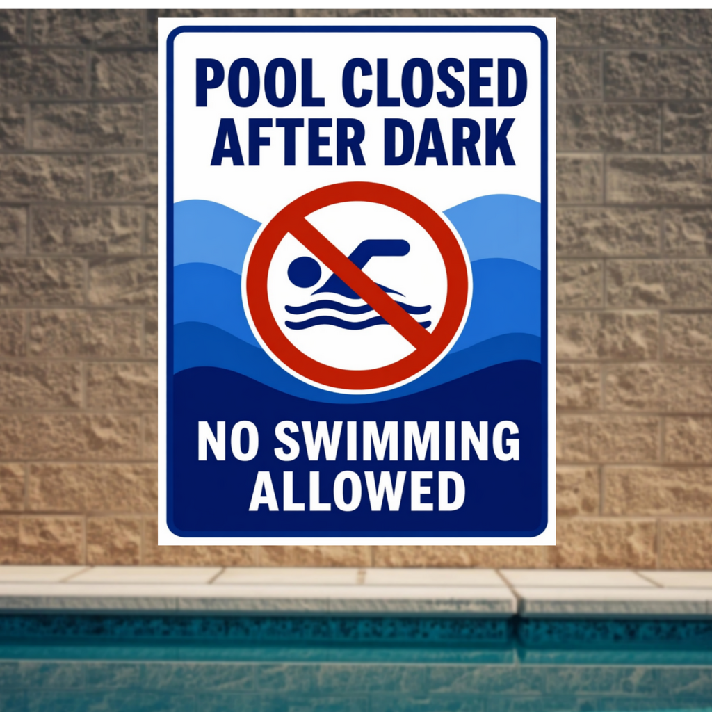 Pool Closed After Dark No Swimming Allowed Sign 13x19 Laminated Pool Rules Decor Backyard Pool Safety Sign