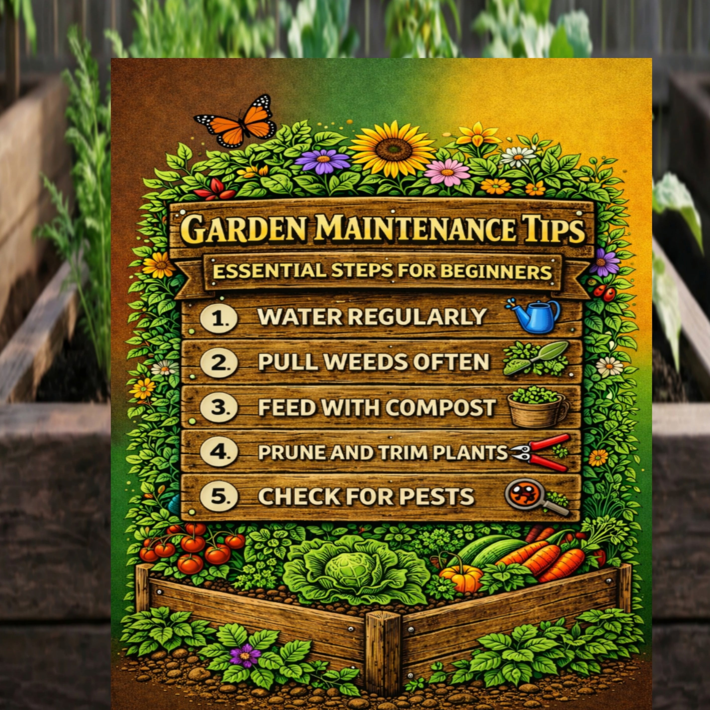Garden Maintenance Tips Sign Beginner Gardening Poster 13x19 Laminated Garden Guide Outdoor Decor Vegetable Garden Sign