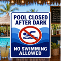 Pool Closed After Dark No Swimming Allowed Sign 13x19 Laminated Pool Rules Decor Backyard Pool Safety Sign