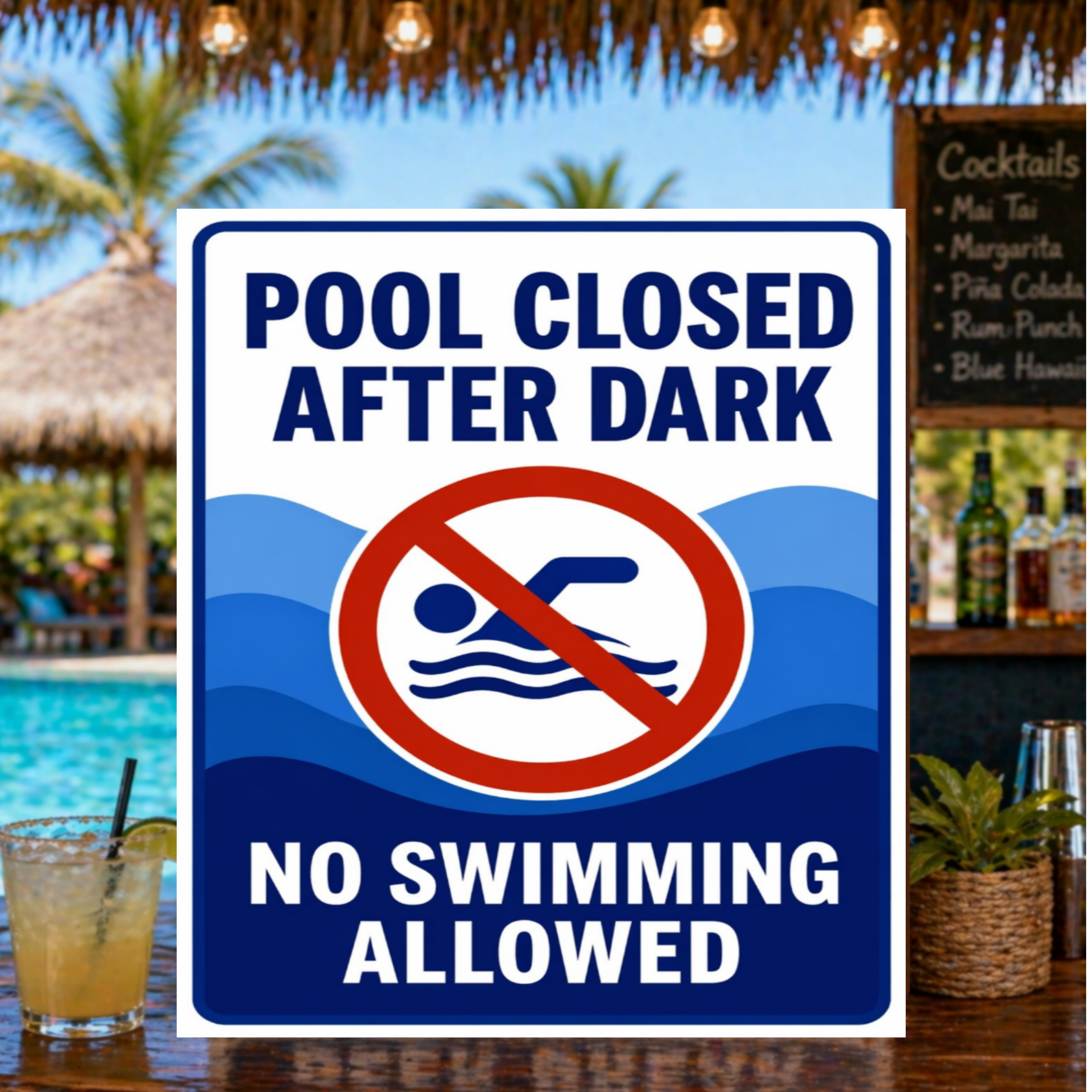 Pool Closed After Dark No Swimming Allowed Sign 13x19 Laminated Pool Rules Decor Backyard Pool Safety Sign