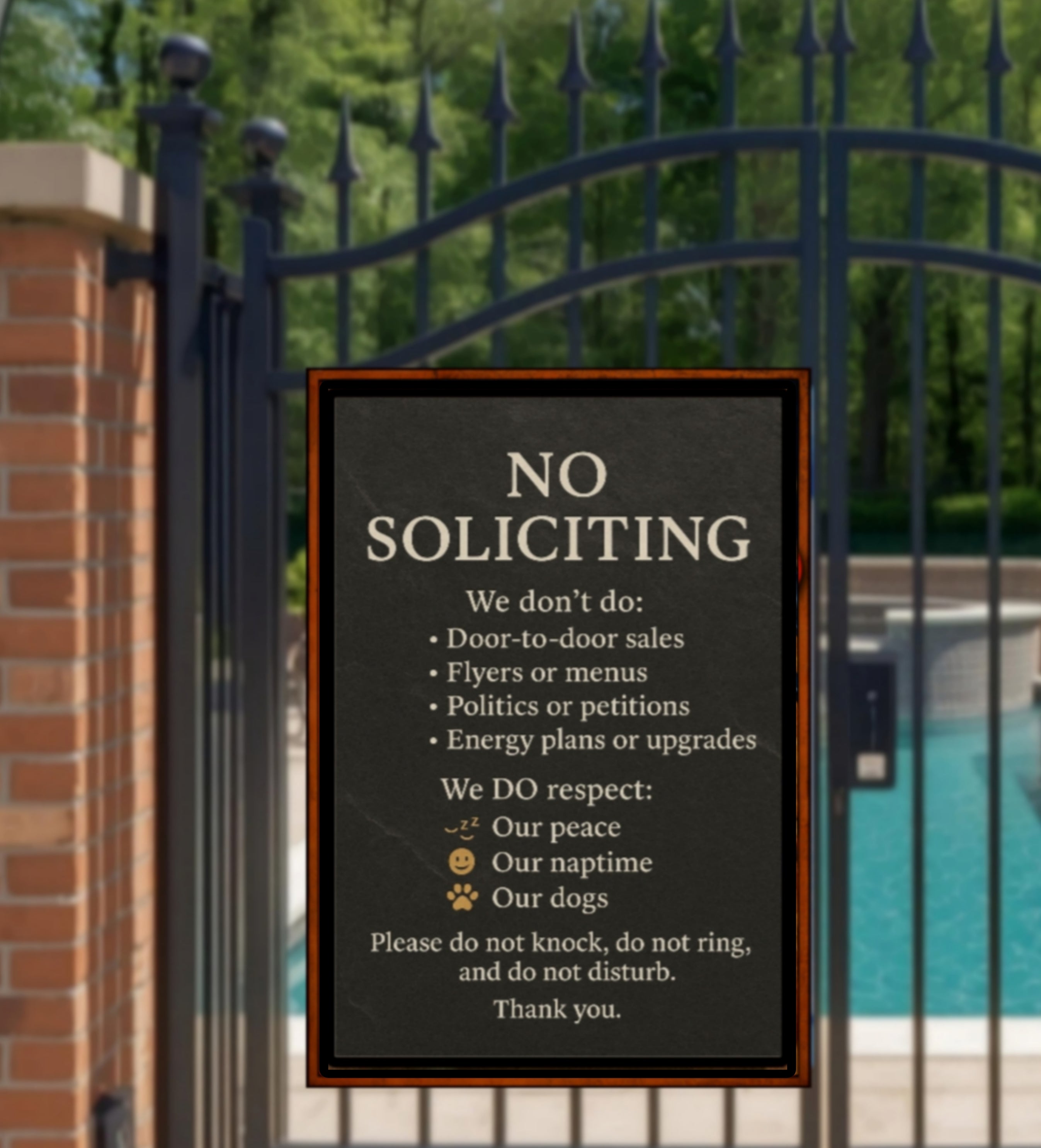 Elegant No Soliciting Sign – Respect Our Peace Door Sign  Modern Minimalist Home Entry Decor (13x19 & 8x9)
