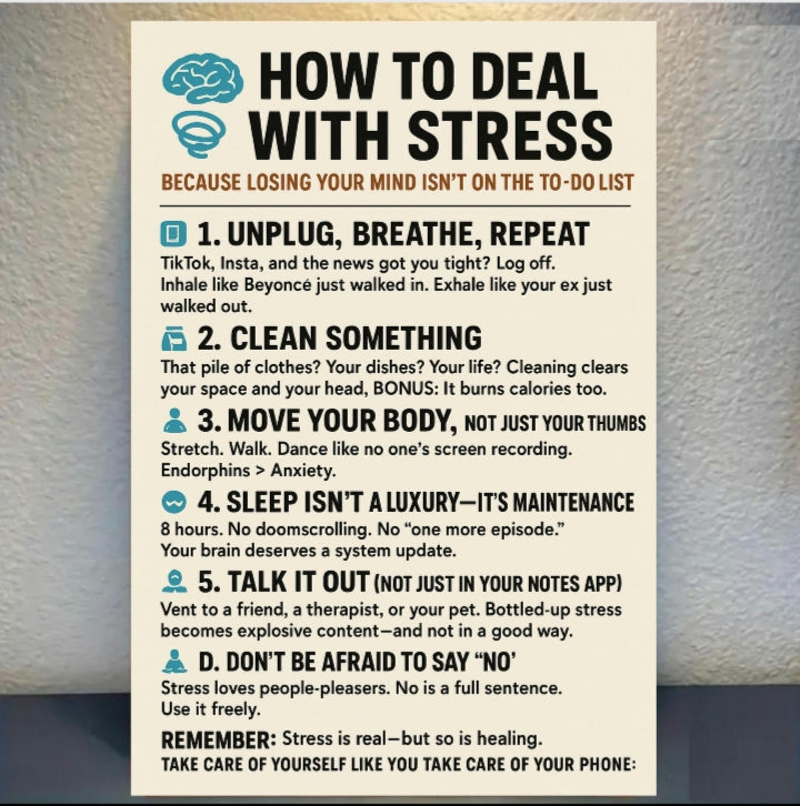 How To Deal With Stress Poster 13x19 Laminated Mental Health Wall Art Motivational Self Care Sign Anxiety Relief Decor Office Home