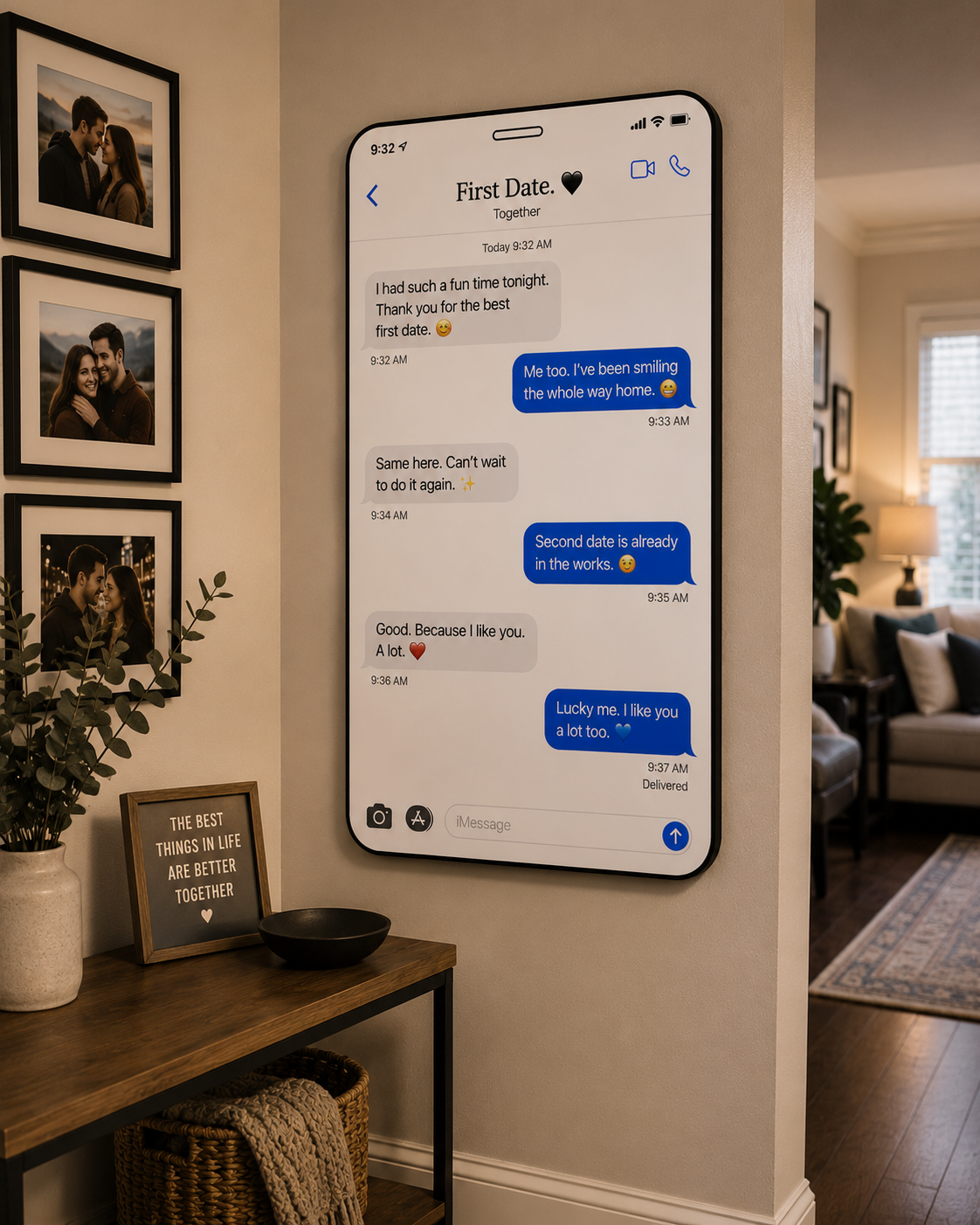 Personalized Text Message Wall Art | Custom Phone Conversation Sign | First Date Texts Gift | Personalized Couple Wall