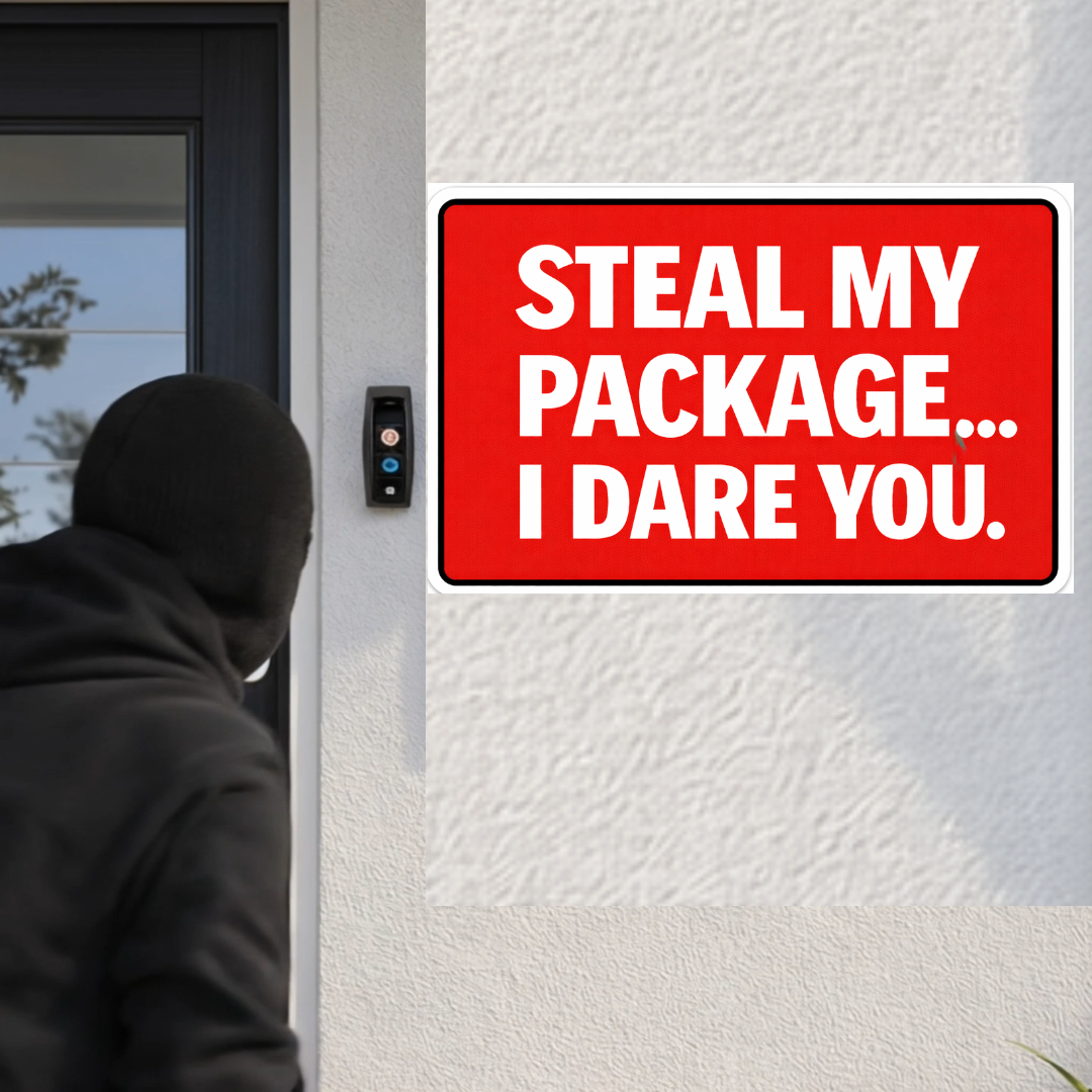 Steal My Package I Dare You Sign Funny Porch Pirate Warning Sign Red Security Sign Outdoor Decor 6x9in 12x12in Laminated Weather Resistant